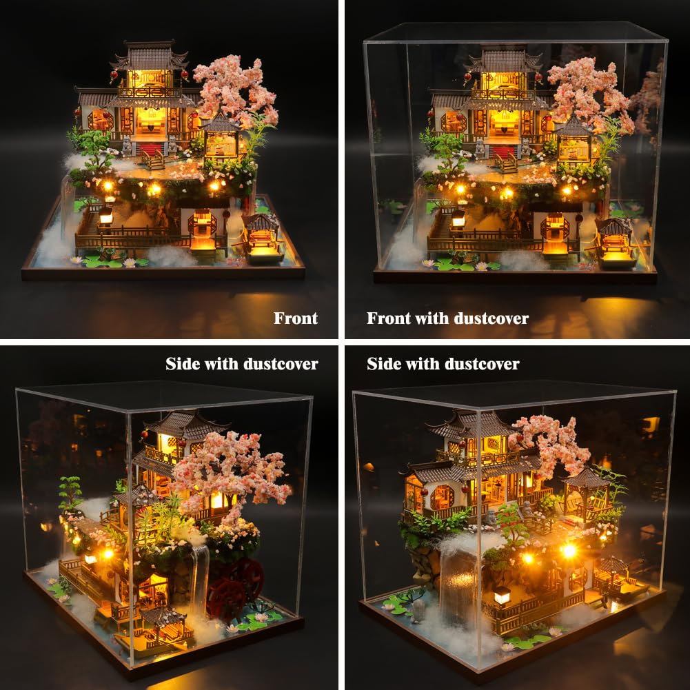 Yuzhen DIY Miniature Dollhouse with Furniture and LED Lights, Large Ancient Style Wooden Dollhouse Includes Dustcover and Music Movement