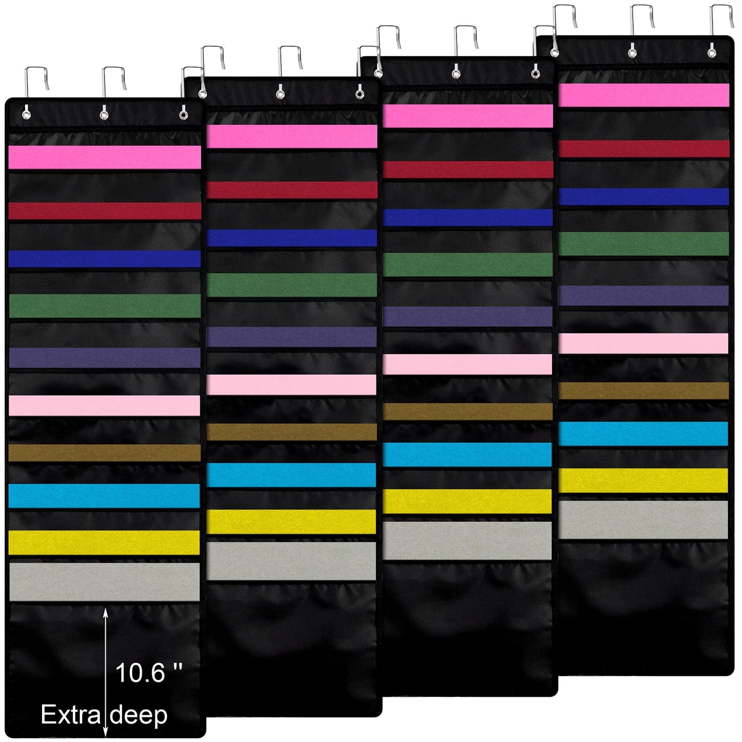 Henoyso 4 Pcs 10 Pockets Paper Storage Organizer 12 x 12 Inch Vinyl Roll Holder Scrapbook Hanging Wall File Organizer with Door Hangers for Office Cardstock Craft (Black)