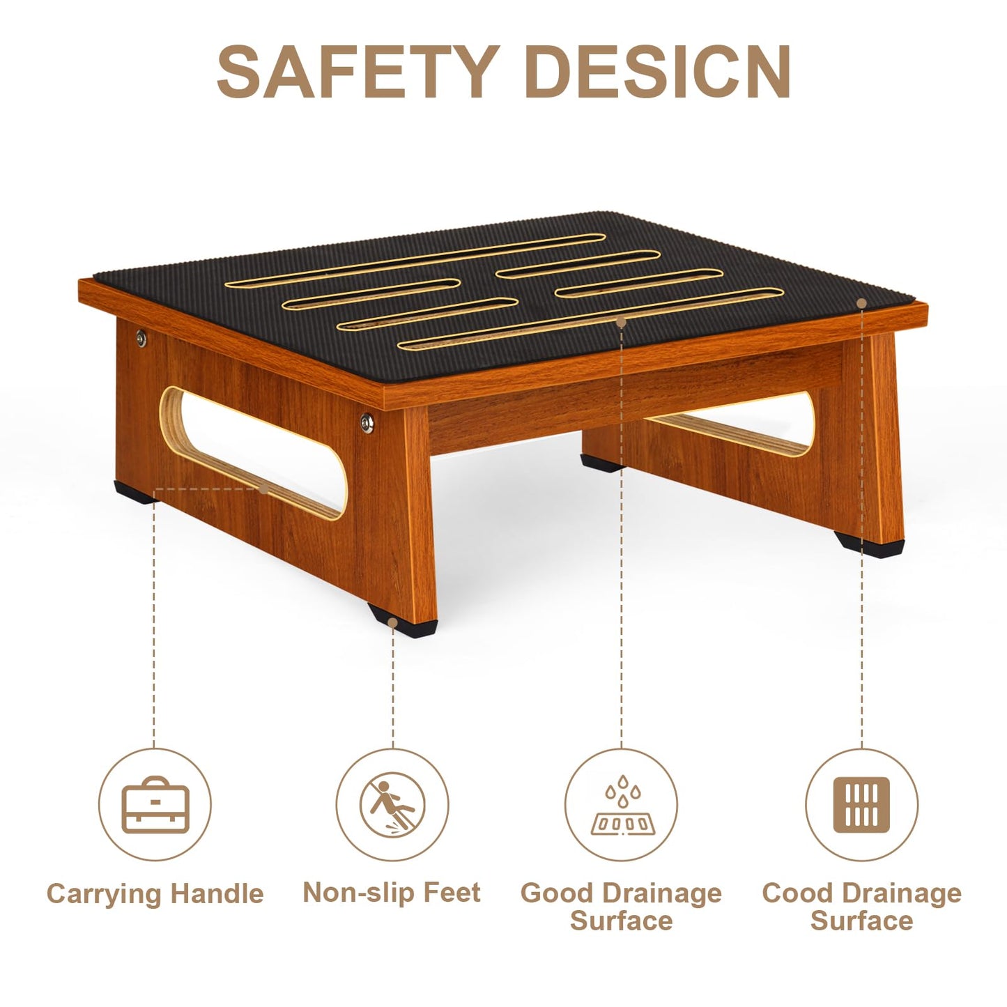 Step Stool, Bed Steps for High Beds for Adults with Non-Slip Rubber Stepping Surface and Handles, 450 LBS Capacity for Bedroom Kitchen Bathroom, or Bedside, Senior Support (Brown)