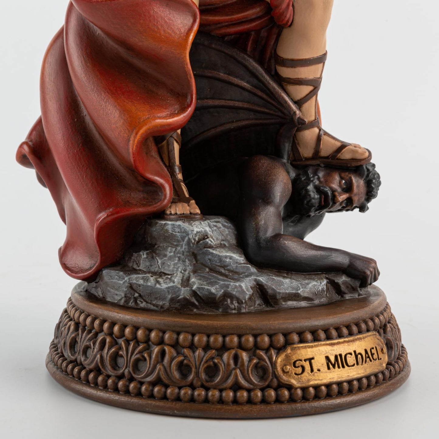 DevotedWalls St Michael The Archangel Painted in Full Color,12" H San Miguel The Great Protector Archangel Statue with Wings,St. Archangel Michael Defecting with Satan on Base with Name Plate