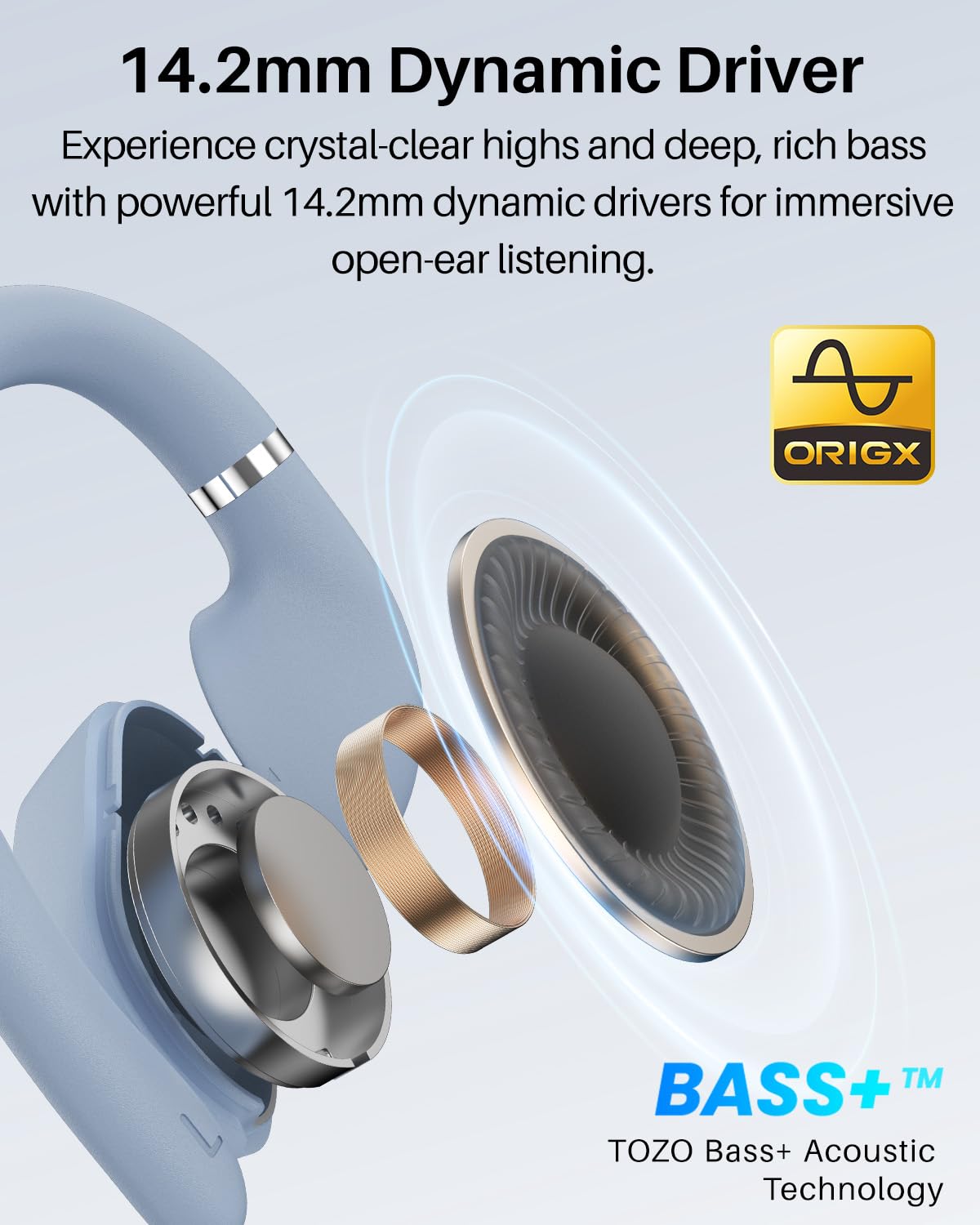 TOZO OpenWear Open Ear Headphones, Adjustable Ear Hooks, Ultra Comfort, Punchy Bass Bluetooth Headphones 5.4 with Smart Digital Display, Immersive Audio Earbuds, Fast Charging for Running, Office
