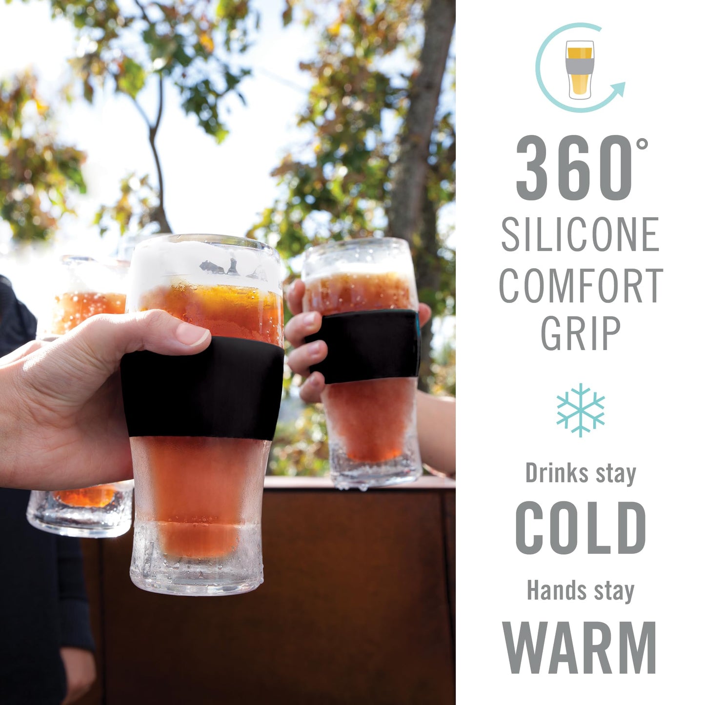 Host FREEZE Beer Glasses, Frozen Beer Mugs, Freezable Pint Glass Set, Insulated Pint Glass to Keep Your Drinks Cold, Double Walled Insulated Glasses, Tumbler for Iced Coffee, 16oz, Set of 2, Black