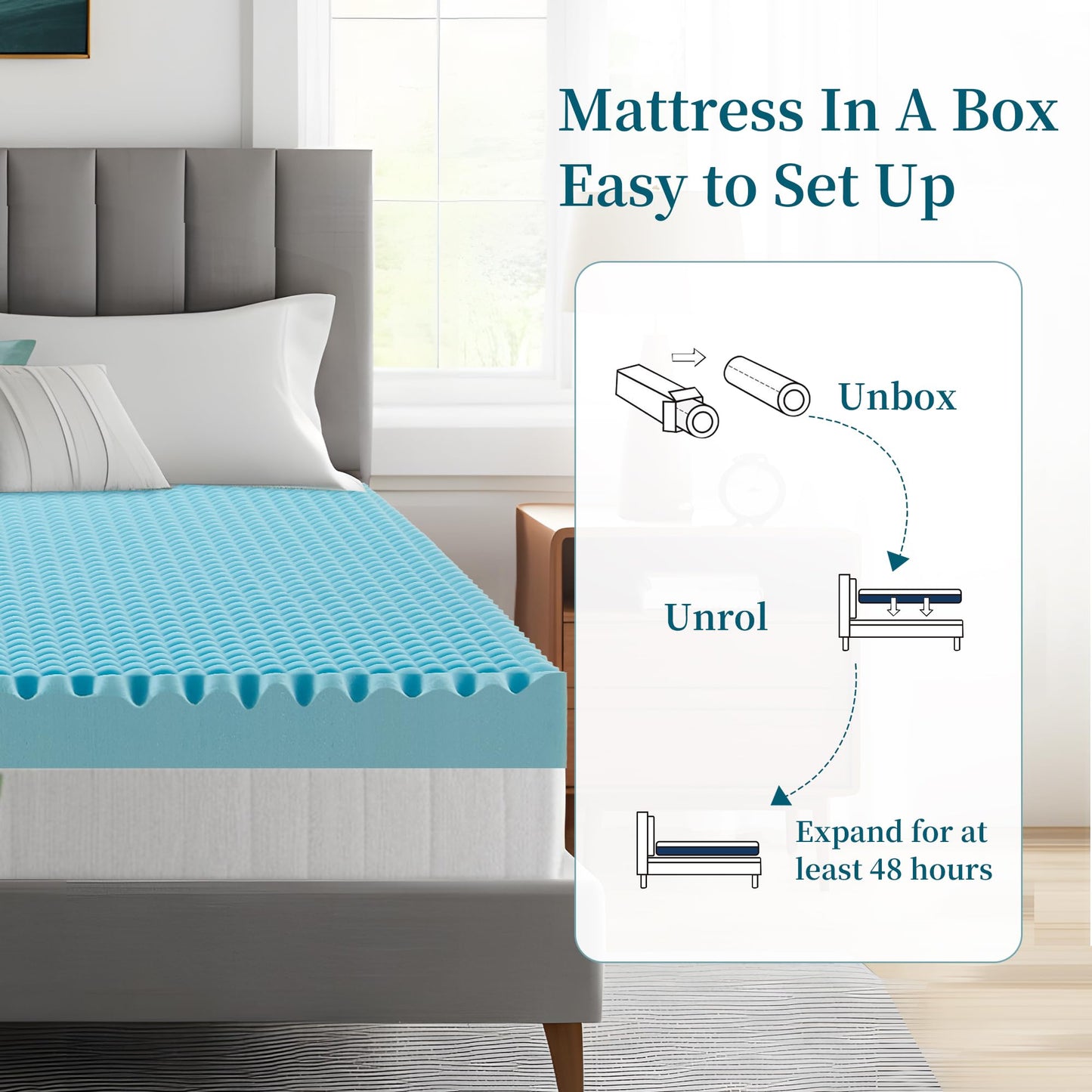 Zyerch 2 Inch Mattress Topper, Twin Size Memory Foam Mattress Topper with Cooling Gel Egg Crate Mattresses Top, Plush Feel, Breathable, Pressure Relief for Bedroom,Twin