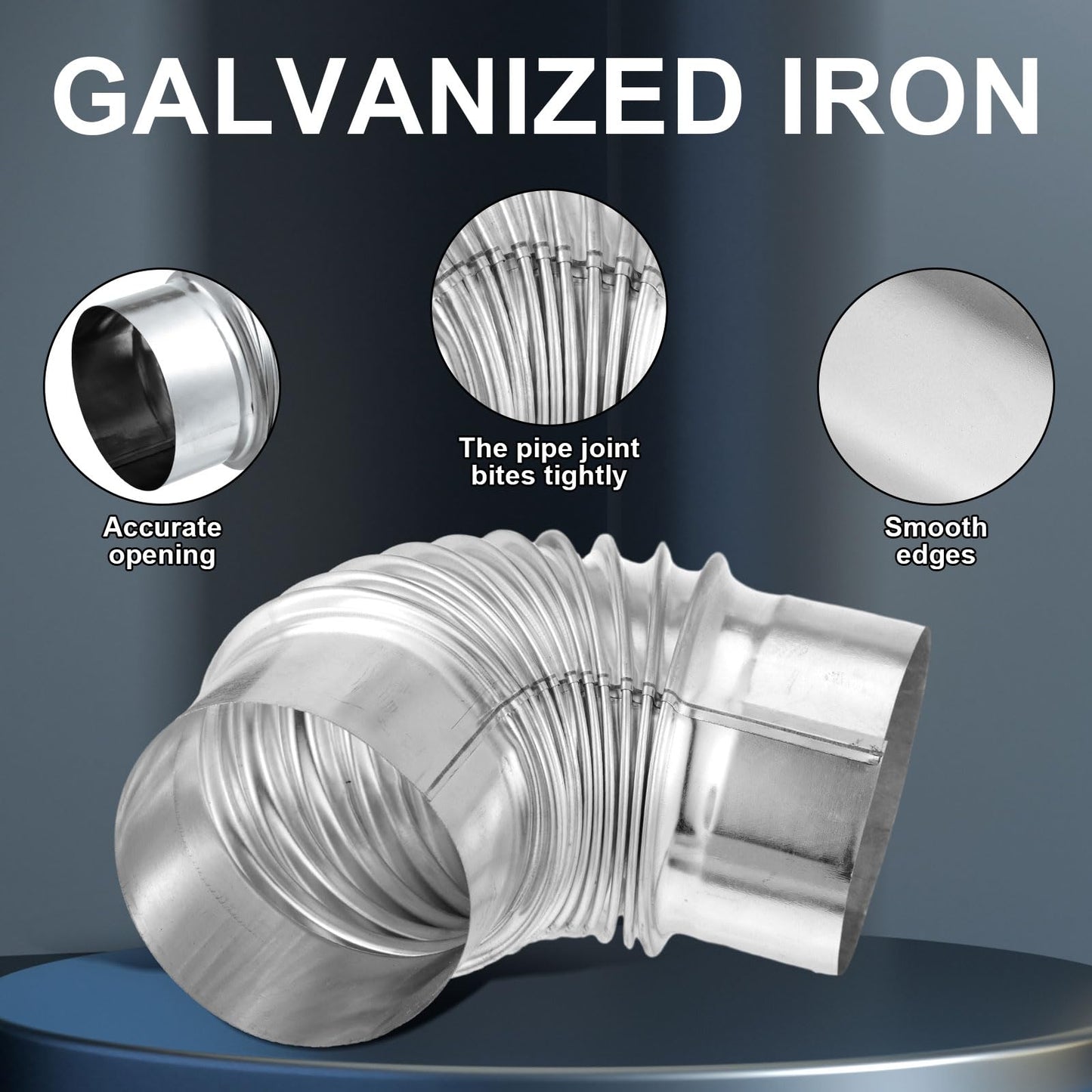 Hicarer 4 Pcs 4 Inch 90 Degree Galvanized Dryer Elbow Vent Tube Connector Adjustable Dryer Vent Elbow Connector for 4" HVAC Duct Pipe Hose Ductwork