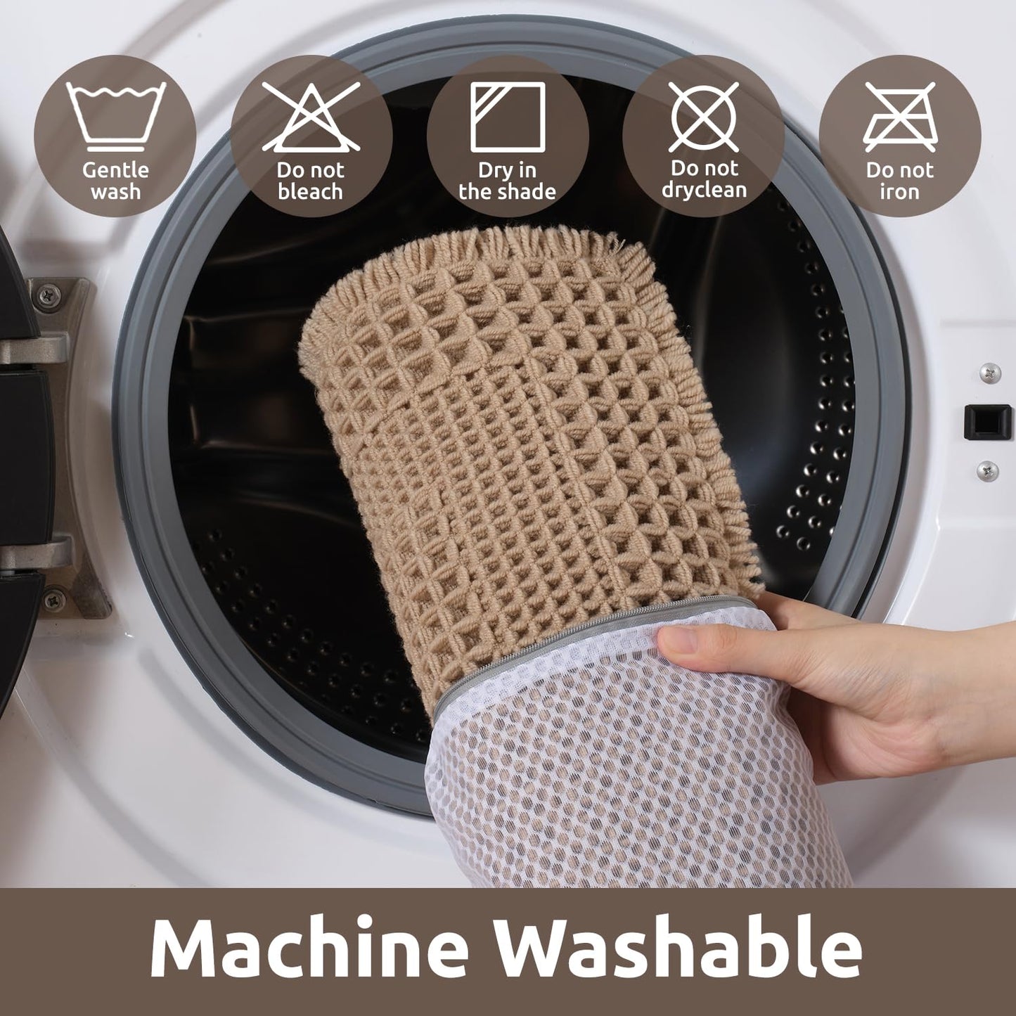 AMOAMI Waffle Bath-Mat, Absorbent Bath Mats for Bathroom Non Slip, Machine Washable Bathroom Rugs with Tassels Ultra Soft Boho Bath Rugs for Floor 2'x6'(24"x72") Beige