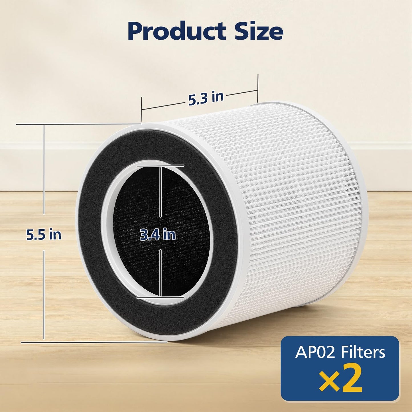 AP02 Replacement Filter Compatible with WESTHEY AP02 Air Purifier, 3-in-1 HEPA Filter Replacement with High-Efficiency Activated Carbon for Dust, Pollen, Smoke & Pet Odors, 2 Pack