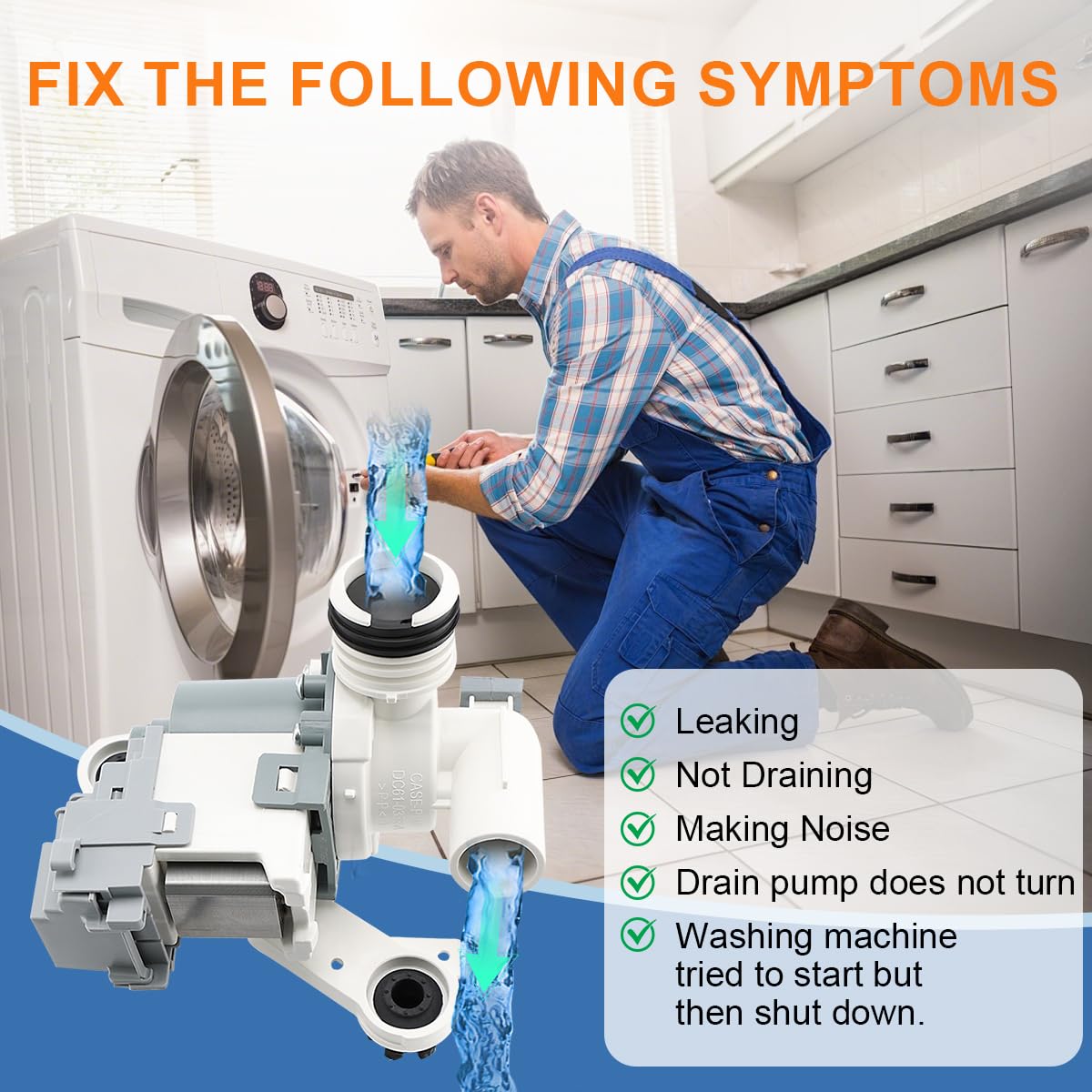 Washer Drain Pump Replacement for WA45M7050AW/A4,WA52M8650AV/A4,WA52M7750AV/A4,WA45H7000AW/A2,WA45T3200AW/A4,WA45N3050AW/A4,WA400PJHDWR/AA DC97-19289F,DC97-19289B, PX3516-01 Assembly.