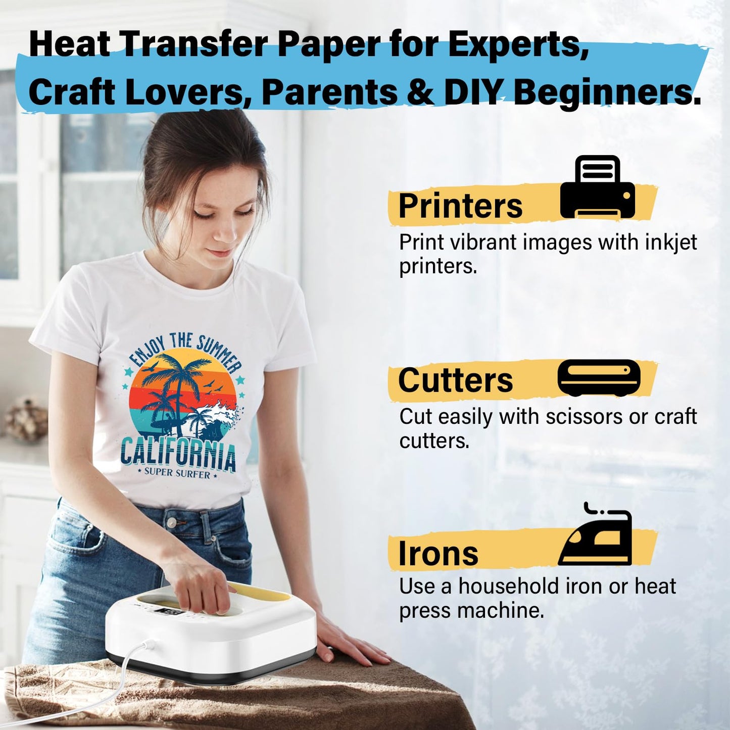 TECKWRAP Printable Heat Transfer Paper for T-Shirts 30 Sheets, 8.3" X 11.7" Printable Heat Transfer Vinyl for Inkjet Printer, Iron on Transfer Paper for Light and Dark Fabric (Matte)