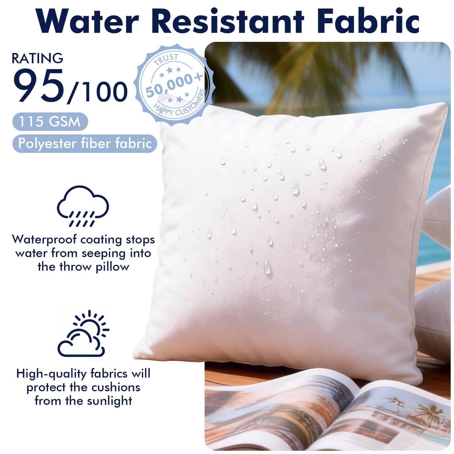 CASAJOY Pack of 4 18x18 Outdoor Pillow Inserts, Water Resistant Throw Pillow Inserts, Cushion Inner Pads for Patio, Furniture, Sofa, Bed, Living Room, Garden Decorative Waterproof Pillow Inserts
