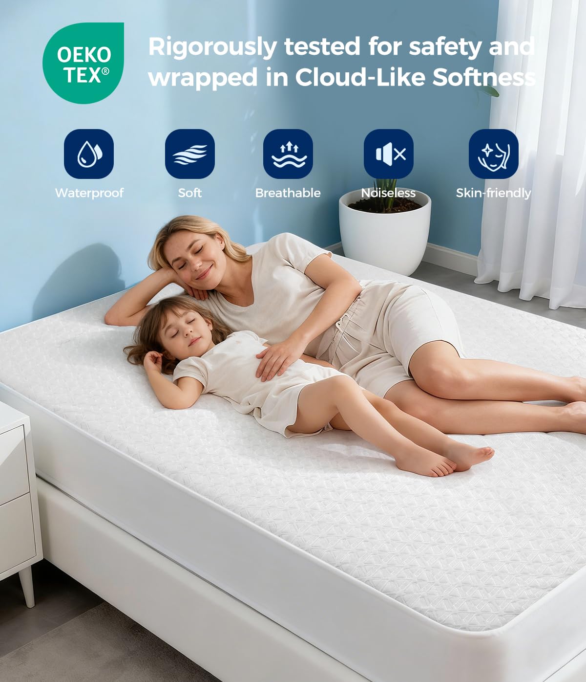 AVIKEN Waterproof Mattress Protector King Size, Soft Breathable Mattress Pad with Deep Pocket 8"-21", Noiseless 3D Air Fabric Cooling Mattress Cover for Bed, Machine Washable, White