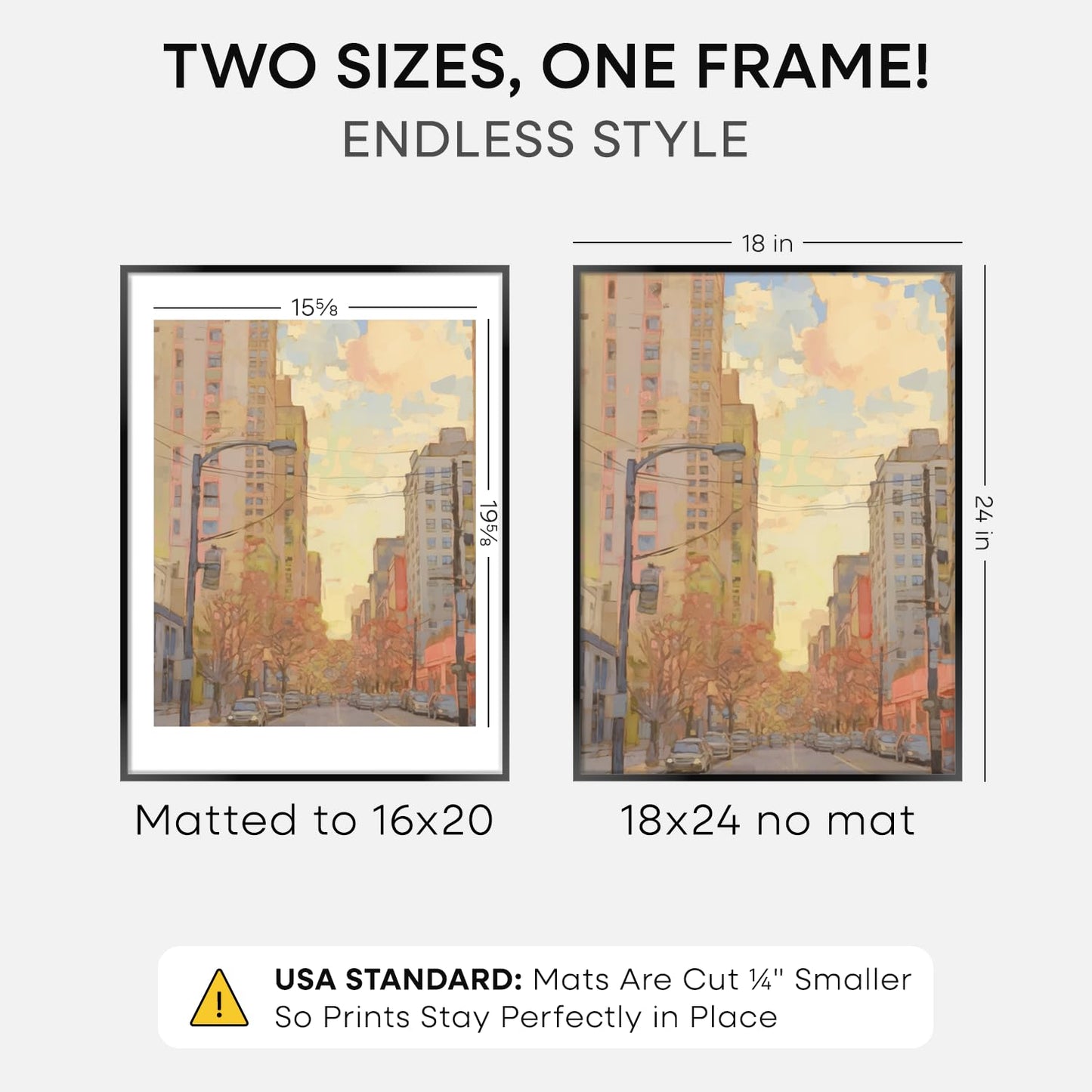 Homeforia 18x24 Poster Frame Black, High End Metal 18 x 24 Picture Frames with Mat 16 by 20 inch Photo, 18x24 Black Frame Matted to 16x20 Print, 24x18 Hanging Frame, Tempered Glass, Wall Kit, Set of 1