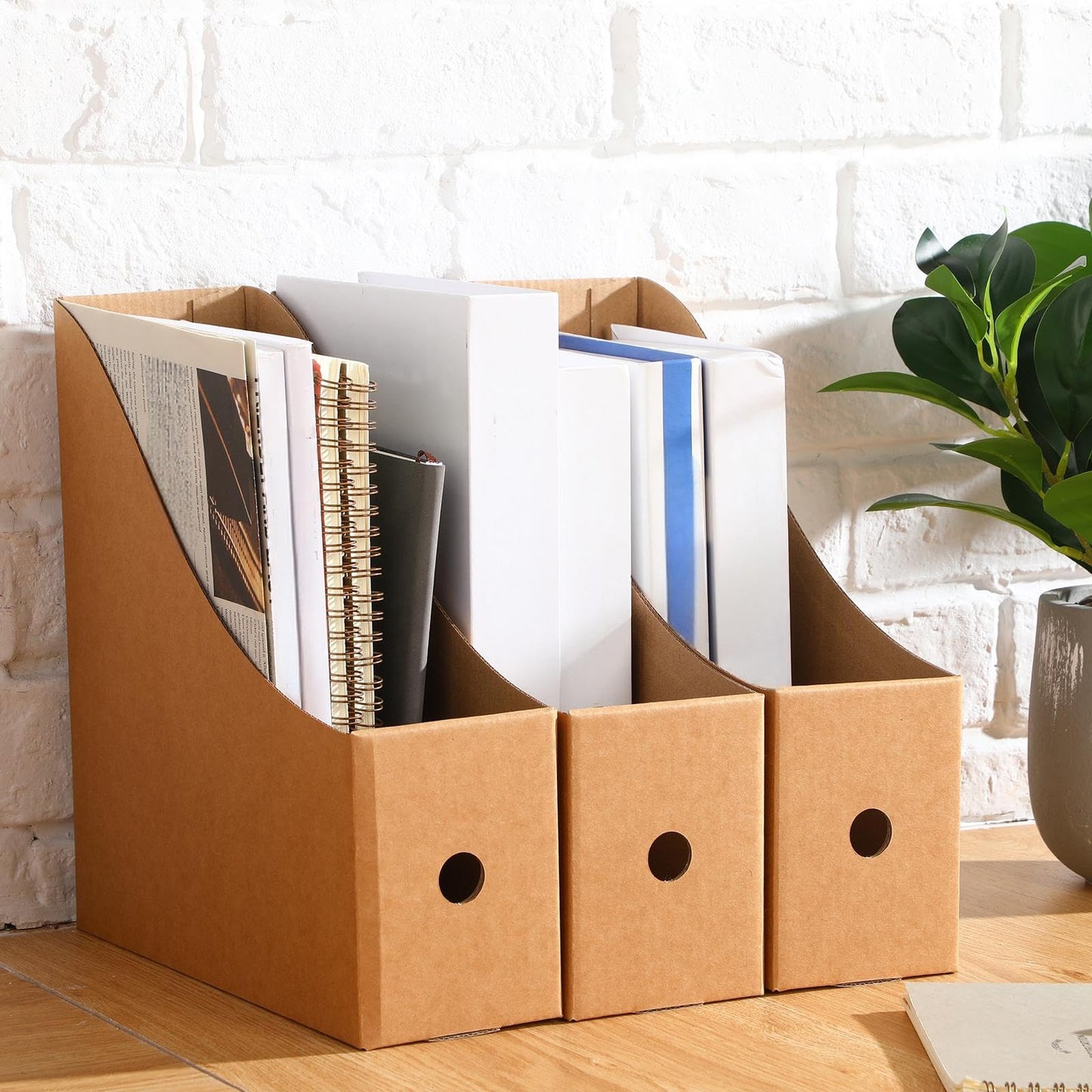Thenshop 24 Pcs Cardboard Magazine File Holder Organizer, Desk File Organizer Box Foldable Book Bin Papers Storage Folder with Label for School Classroom Office Supplies(Classic,Brown)