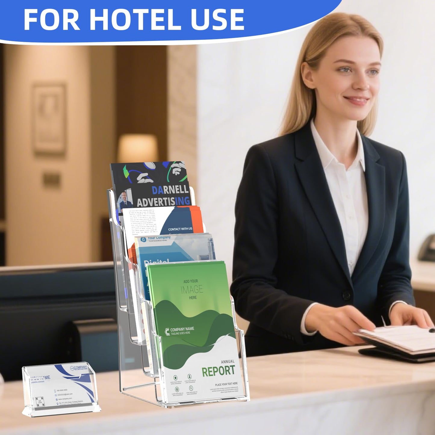 Nellvita 4 Pcs Acrylic Brochure Holder, 4 x9 Inches Flyer Holder, 4 Tier Clear Pamphlet Holder, 4 Inch Wide Magazine Literature Organizer Holder, Brochure Display Stand, for Wall Mount or Desktop Use