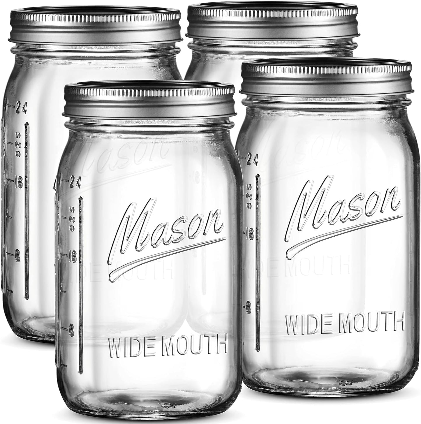 SEWANTA Wide Mouth Mason Jars 32 oz [4 Pack] With Mason Jar Lids and Bands, Mason Jars 32 oz - For Canning, Fermenting, Pickling - Jar Decor - Microwave/Dishwasher Safe.