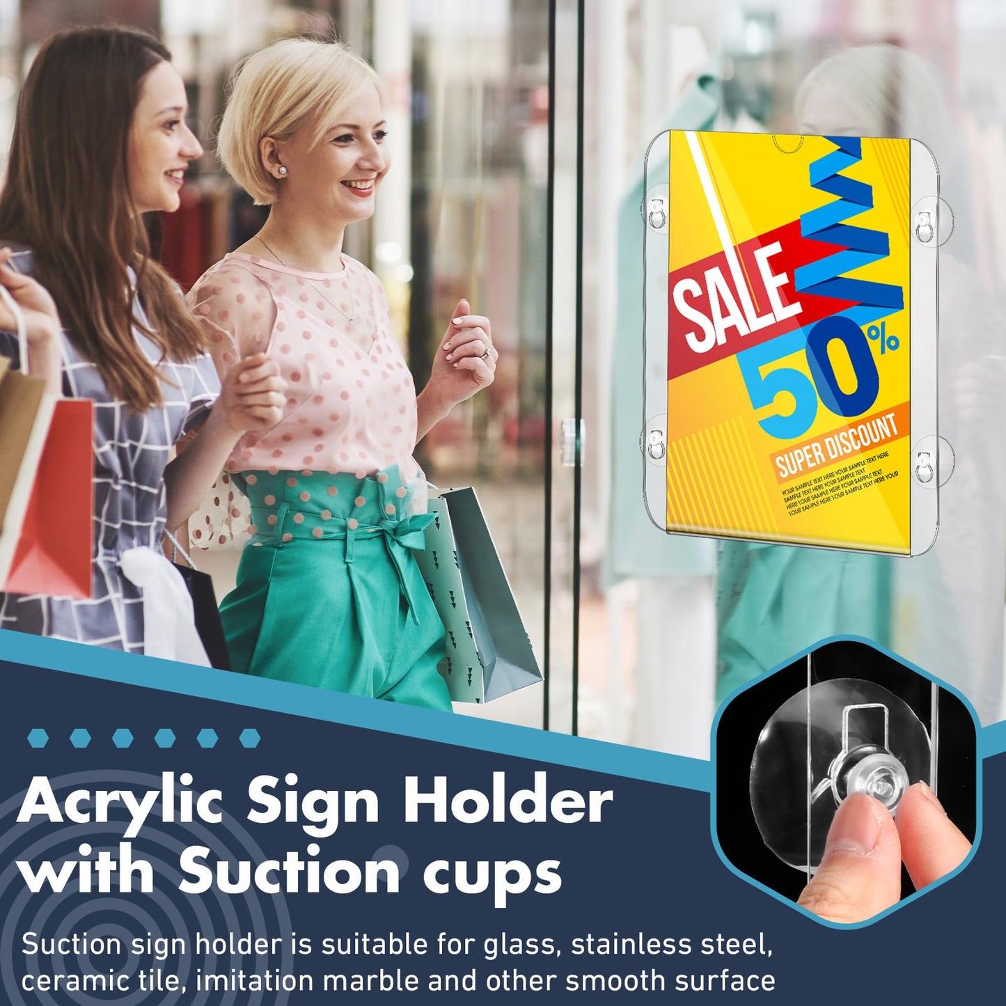 Handepo 8 Pack Acrylic Window Sign Holder 8.5 x 11 Inch with 4 Suction Cups Clear Frames Glass Door Mount Wall Signage for Office Restaurant Store Menu Display Home Notices (Classic style)