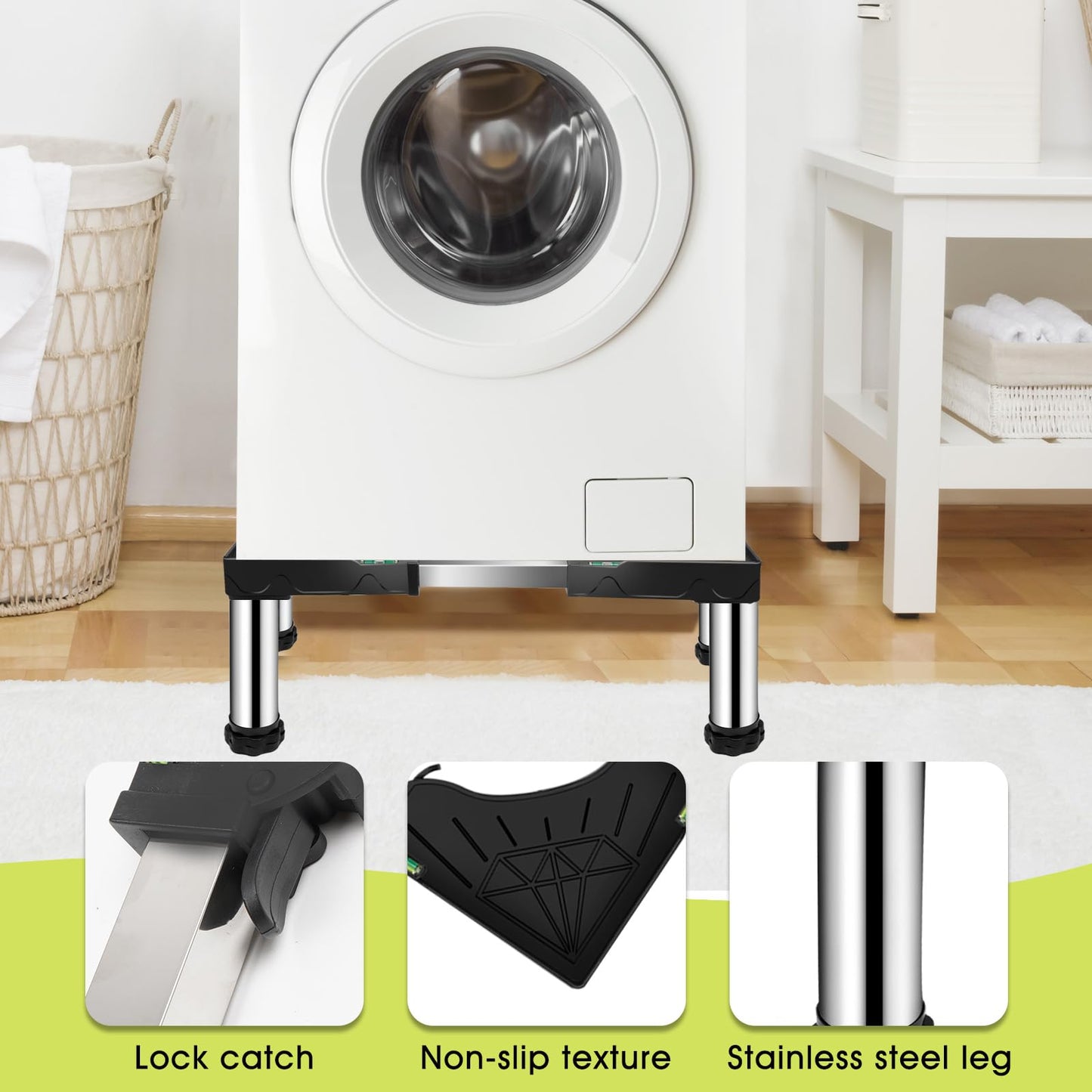 Ailahloe Mini Fridge Stand with 4 storage Feet (11.4"-12.6" High), Adjustable Base Tray Anti-Vibration for Mini Refrigerator Stand Washing Machine Stand Pedestal Dryer Dishwasher AC, Max Load 340LBS