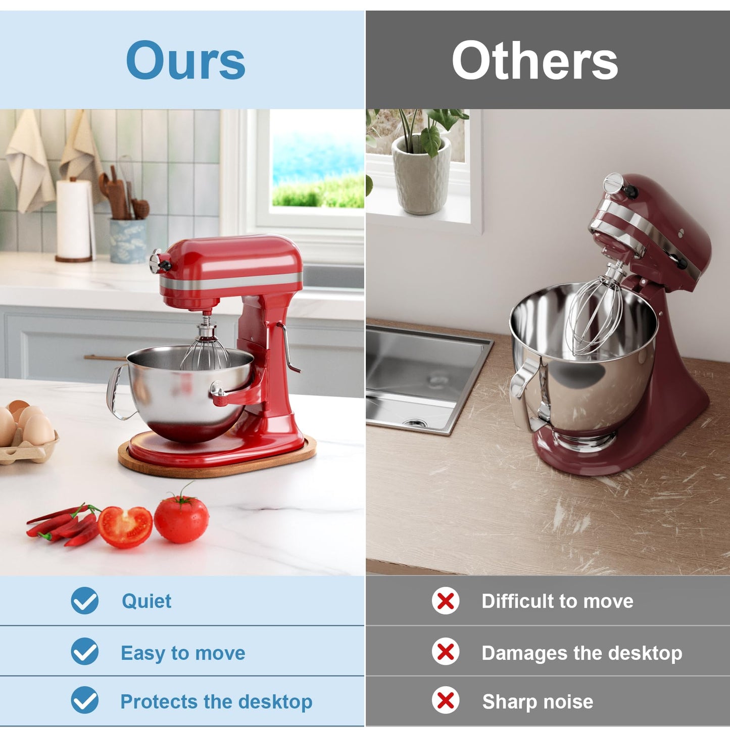 GuanQiao Food-Grade Bamboo Mixer Slider: For KitchenAid 5-8 Qt Bowl Lift Stand Mixer. Appliance Sliding Mat For Artisan, Kitchen Countertop Storage Accessories (Moving Tray)
