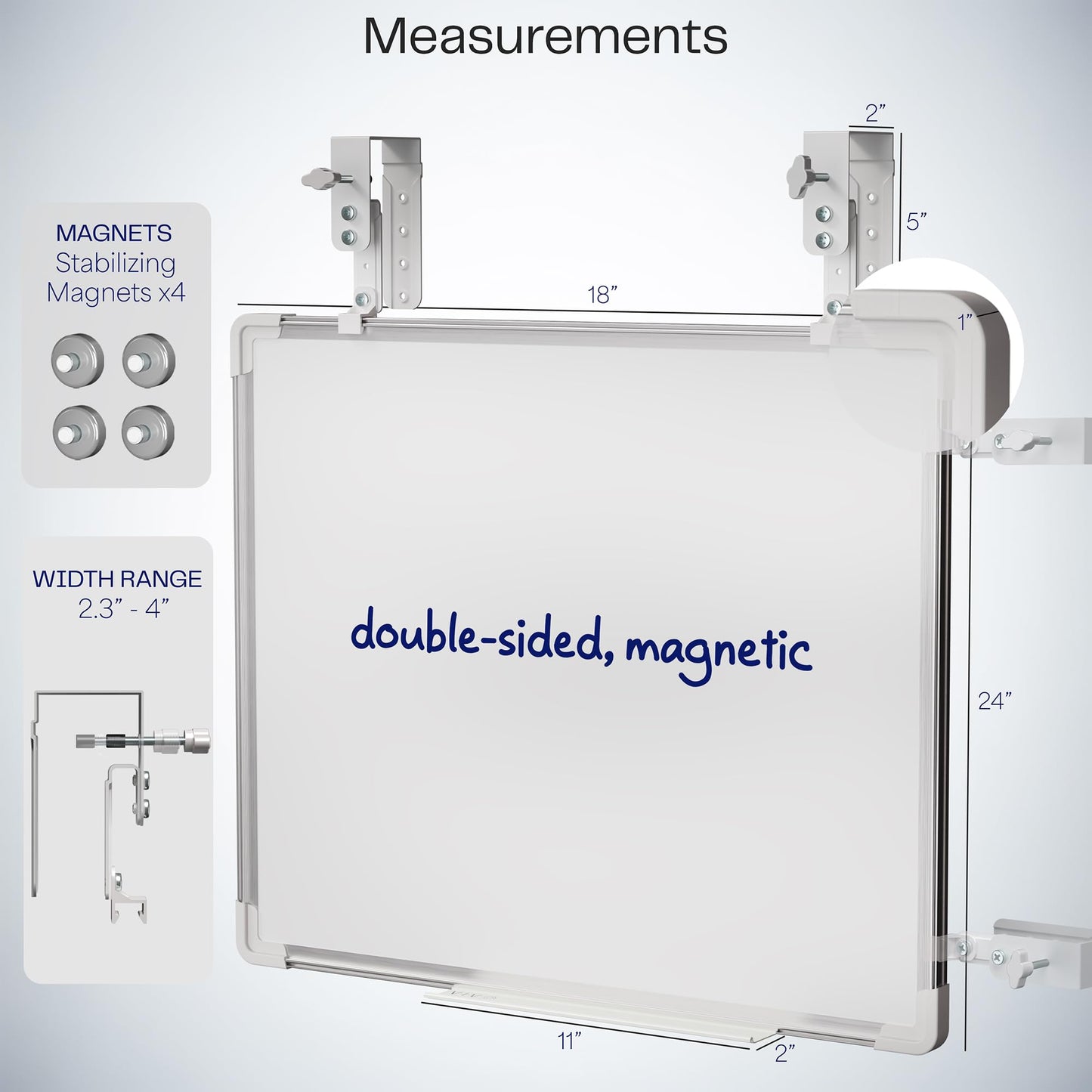 VIVO 24 x 20 inch Whiteboard with Metal Hook Mounting System for Door and Cubicle Wall Hanging, Dry Erase Board for Dorm, Home, or Office, PP-WB02