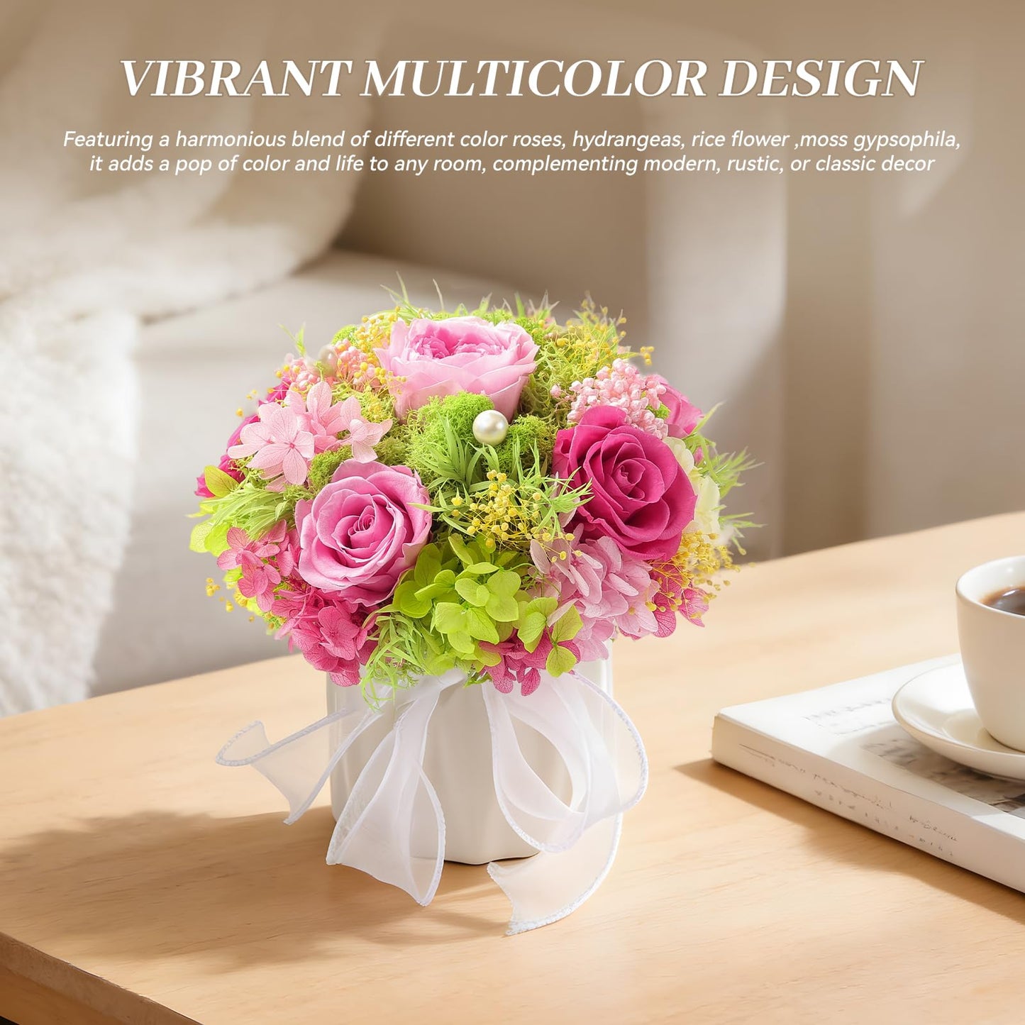 Preserved Flower Bouquet with Vase for Delivery Prime, Natural Forever Rose (Yellow & Champagne Eternal Floral Arrangement)