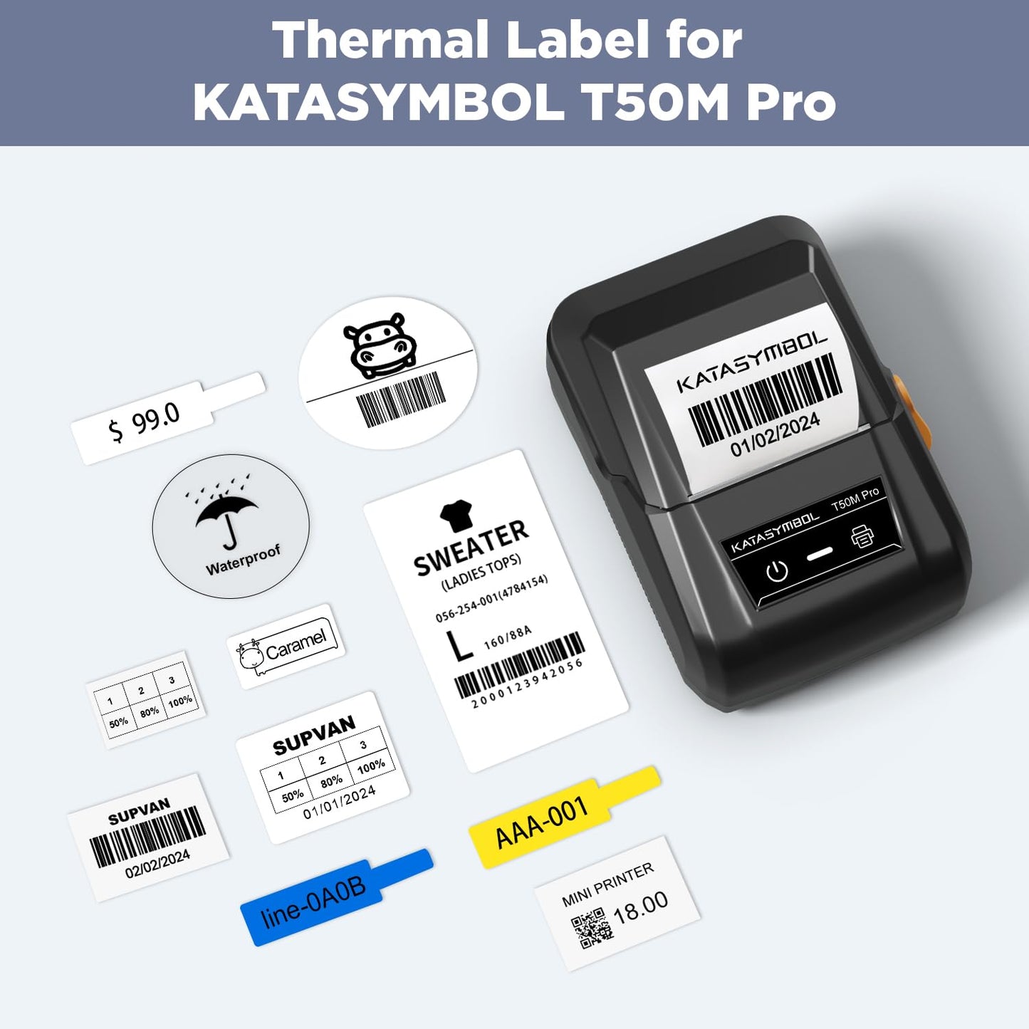 SUPVAN T50M Series Label Maker Tape, 8 Rolls 1.57'' × 1.18'' (40mm × 30mm) 250 Labels/Roll Genuine Laminated Thermal Label Tape, Waterproof Oilproof Highly Adhesive Auto Detect Labels, Black on White