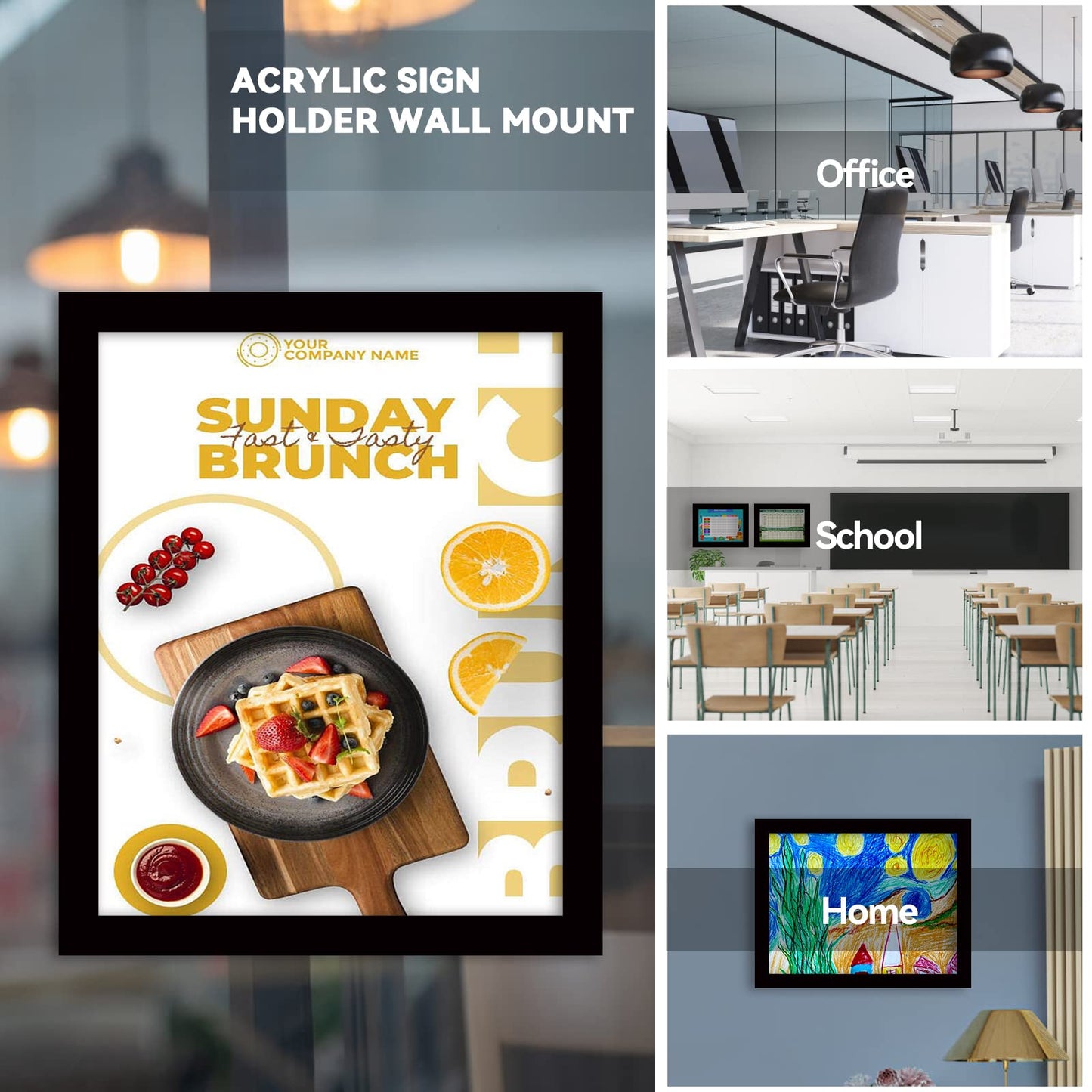 RÉΑLWÁY 8.5" x 11" Acrylic Sign Holder Wall Mount, Acrylic Wall Sign Holder With Tape,Clear Plexiglass Self-adhesive Plastic Display Frame, Door/Window Sign Holder 12 pack No Drilling