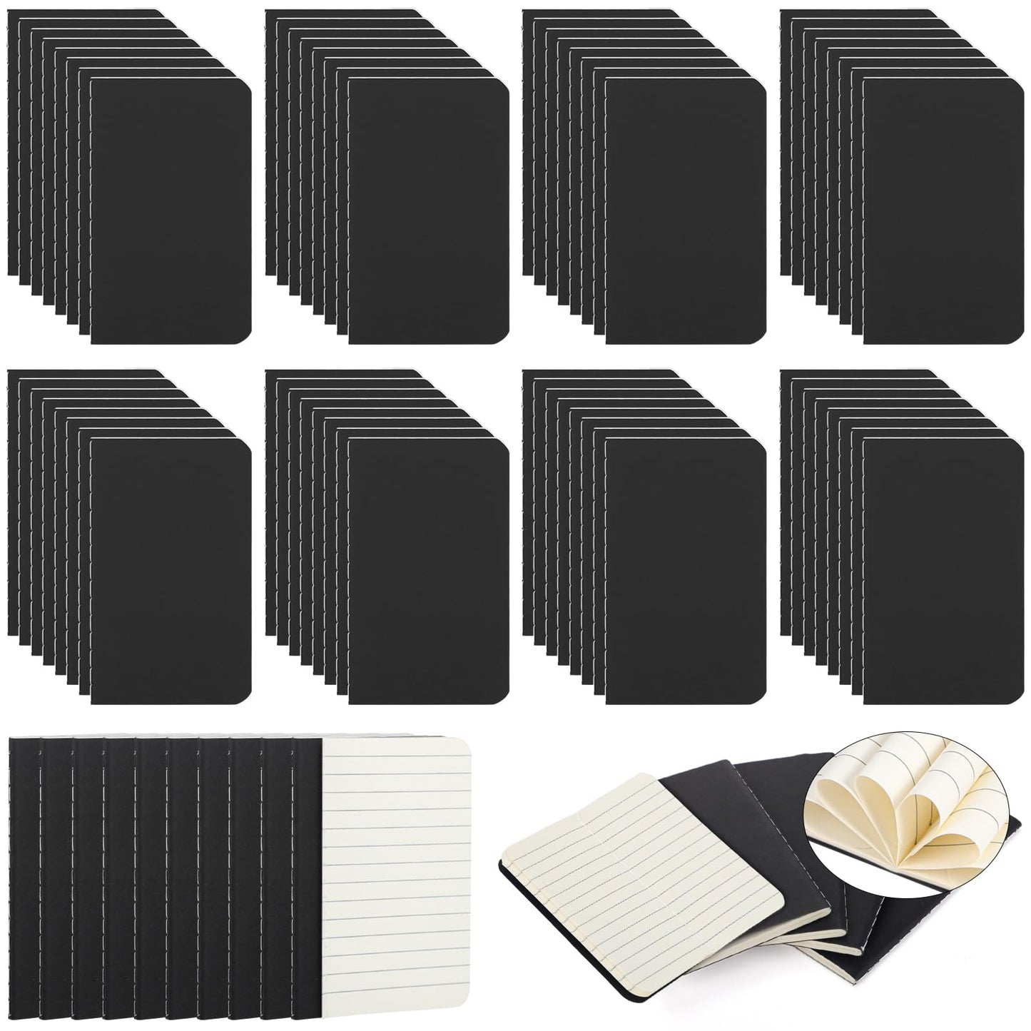 Harloon 100 Pack Mini Notebook Bulk 4 x 2.5 Inches Small Pocket Notepad Blank Lined Wallet Memos Journal Employee Appreciation Gifts for Coworker Staff Team Teacher Office School, 60 Pages(Black)
