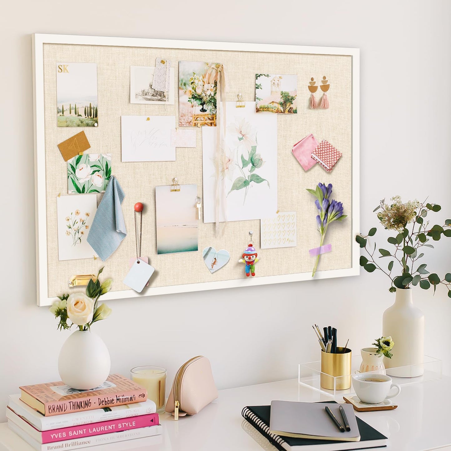 Amoard 36''x24'' Inch Linen Cork Bulletin Board with Frame, Decorative Pin Board for Office Home and School Wall Decor