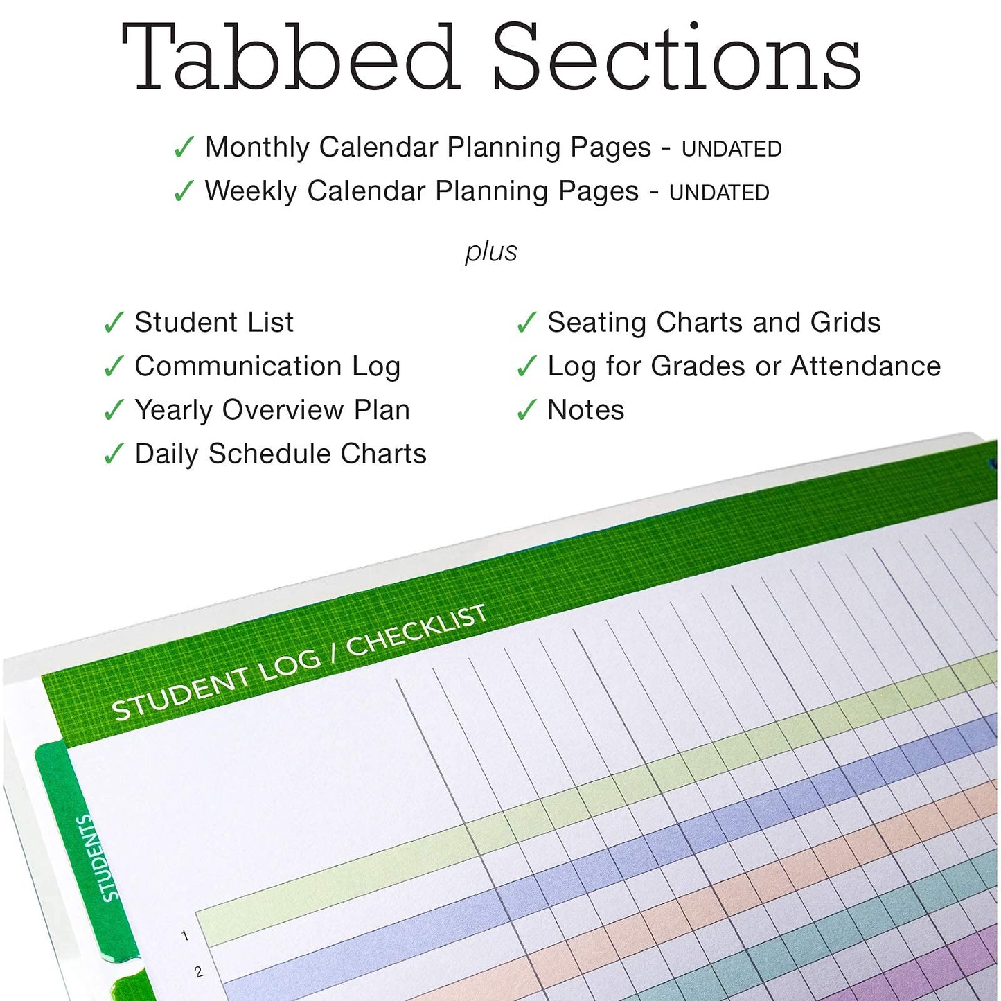 Elan Publishing Company DELUXE Undated Teacher Planner: 8.5x11 Includes 7 Periods, Page Tabs, Bookmark, Planning Stickers, Pocket Folder Daily Weekly Monthly Planner Yearly Agenda (World Map)