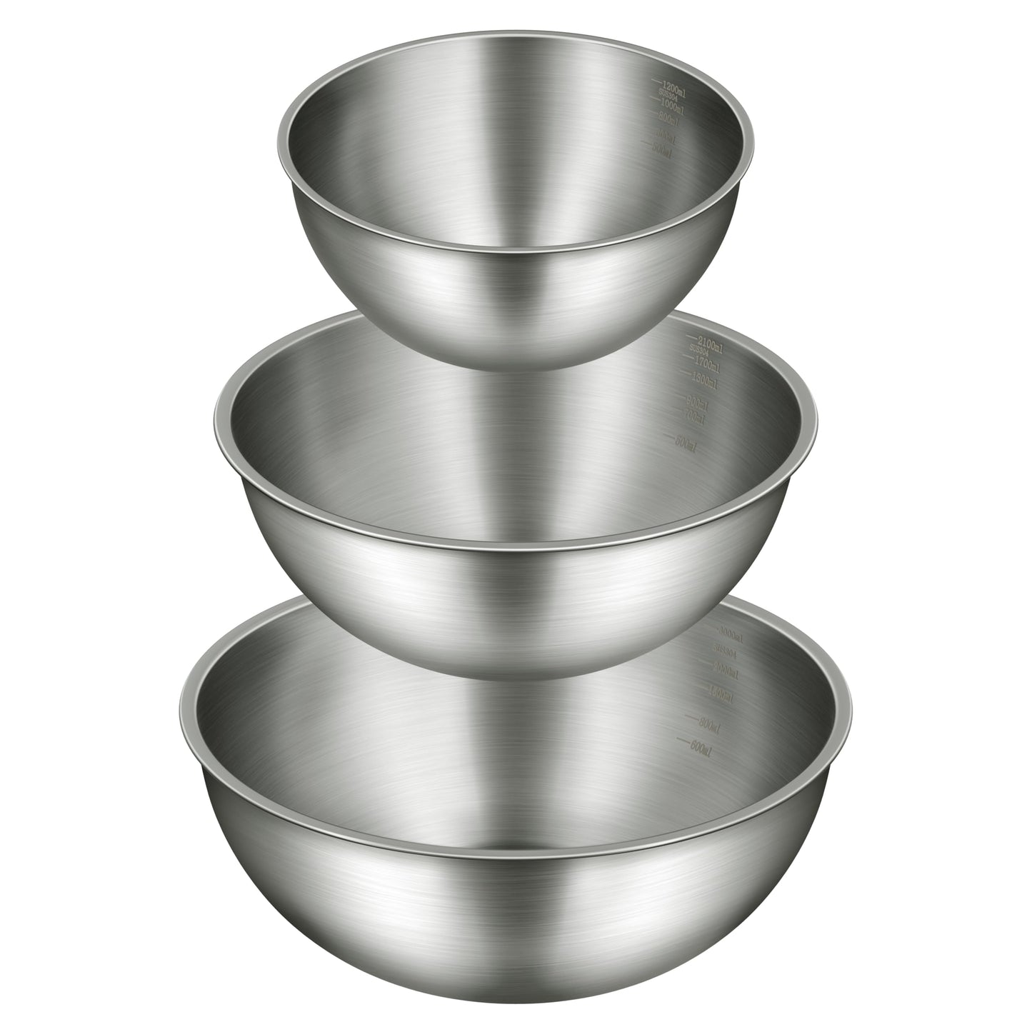 Gronivex Metal Mixing Bowls, 304 Stainless Steel, Set of 3 (1.5, 2.2 & 3.4 Qt) – Thicker-Gauge, Stackable Nesting & Space-Saving – Classic Everyday Bowls for Baking, Salad Prep & Cooking