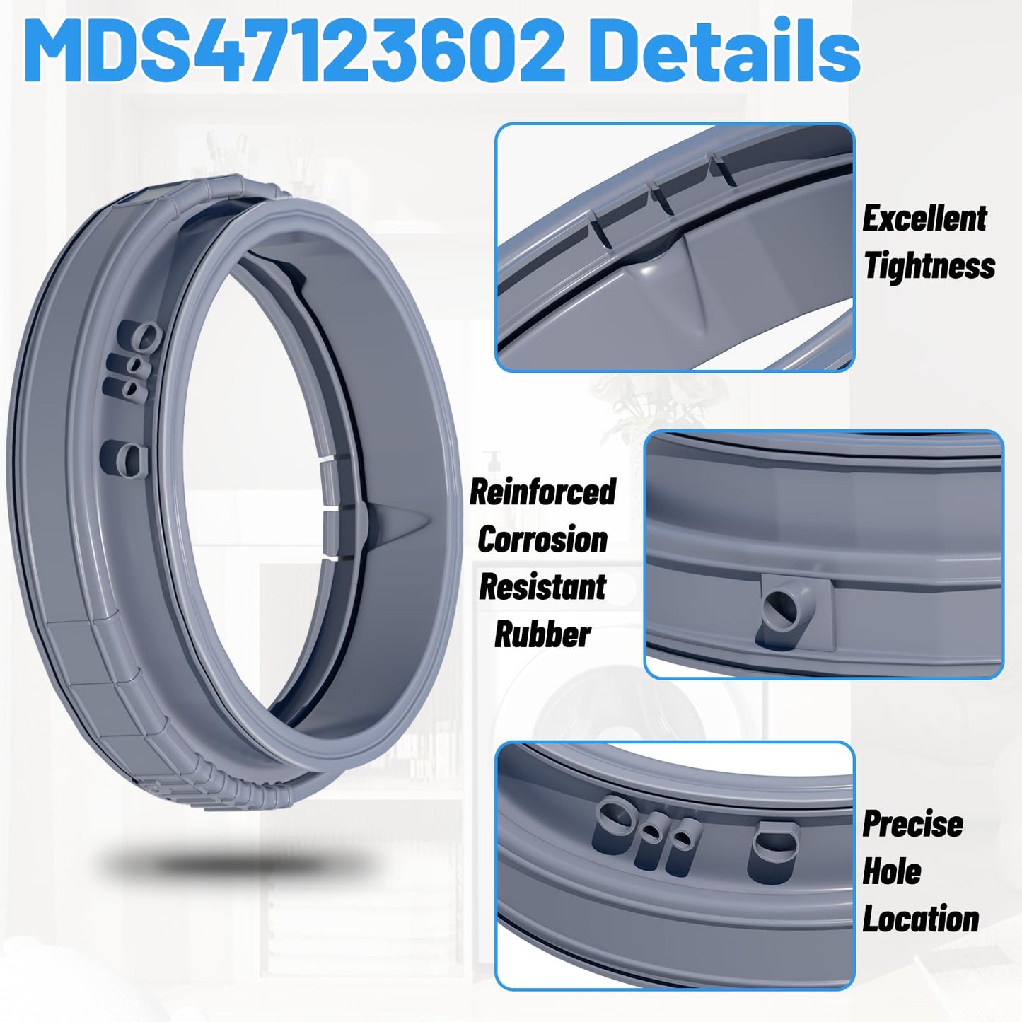 Upgraded MDS47123602 Washer Door Boot Gasket Compatible with LG Washer Door Boot Seal MDS64237202 Kenmore Door Boot Seal MDS64237201, WM3050CW, WM3170CW, WM3370HWA, WM3250HWA, WM3670HWA Door Gasket