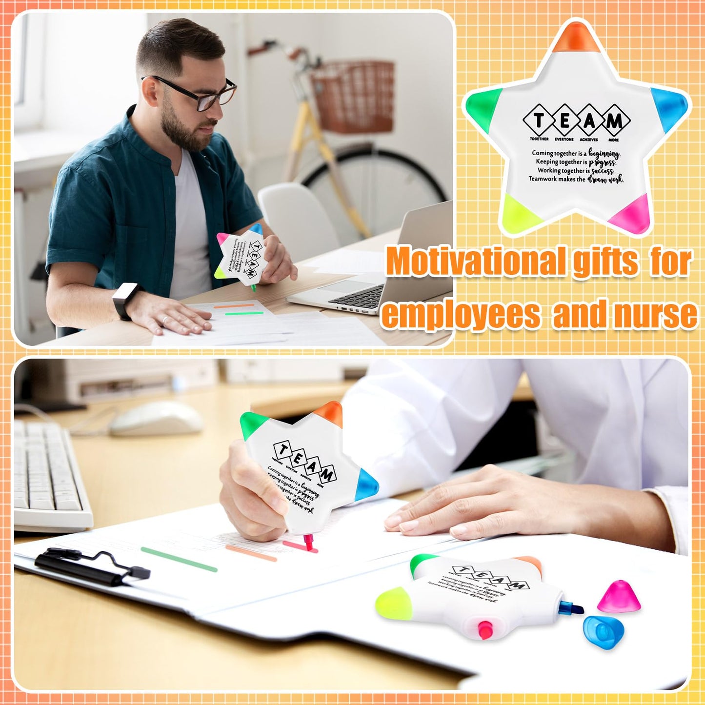Chivertion 50 Pcs Star Highlighters Graduation Gifts Bulk for Student Teacher Nurse Team, Motivational Marker Pens Inspirational Fluorescent for Employee Appreciation Coworkers Office Staff