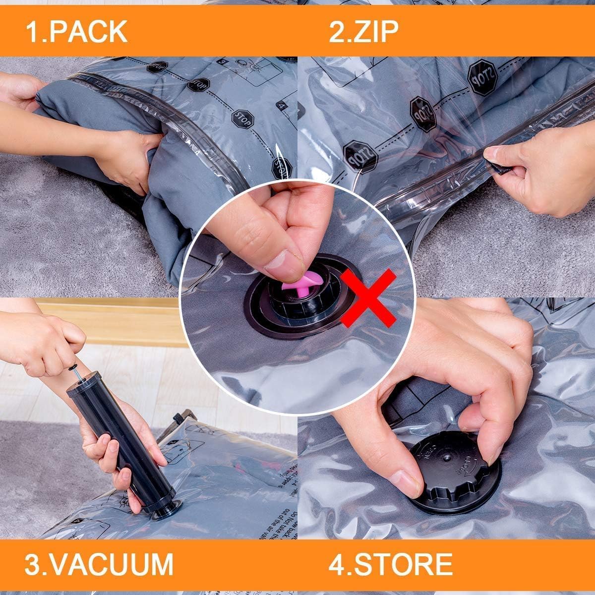 GONGSHI Vacuum Seal Bags for Clothing Travel & Home Storage, Travel Vacuum Bags with Electric Pump,Space Saver for Blankets, Comforters, Pillows, Clothes,10 Jumbo