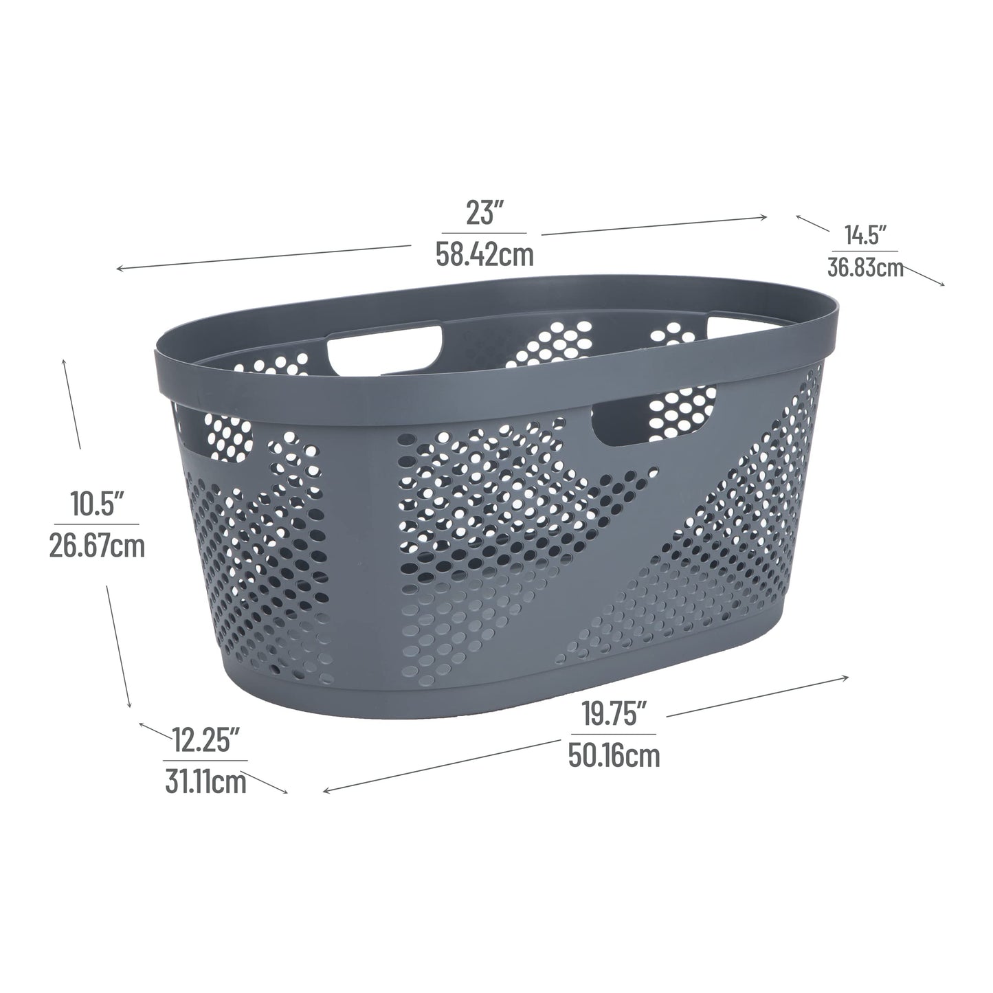 Mind Reader 40L Ventilated Laundry Baskets, Lightweight Clothes Hamper with Cutout Handles for Bathrooms and Closets, Plastic, Set of 2, Gray
