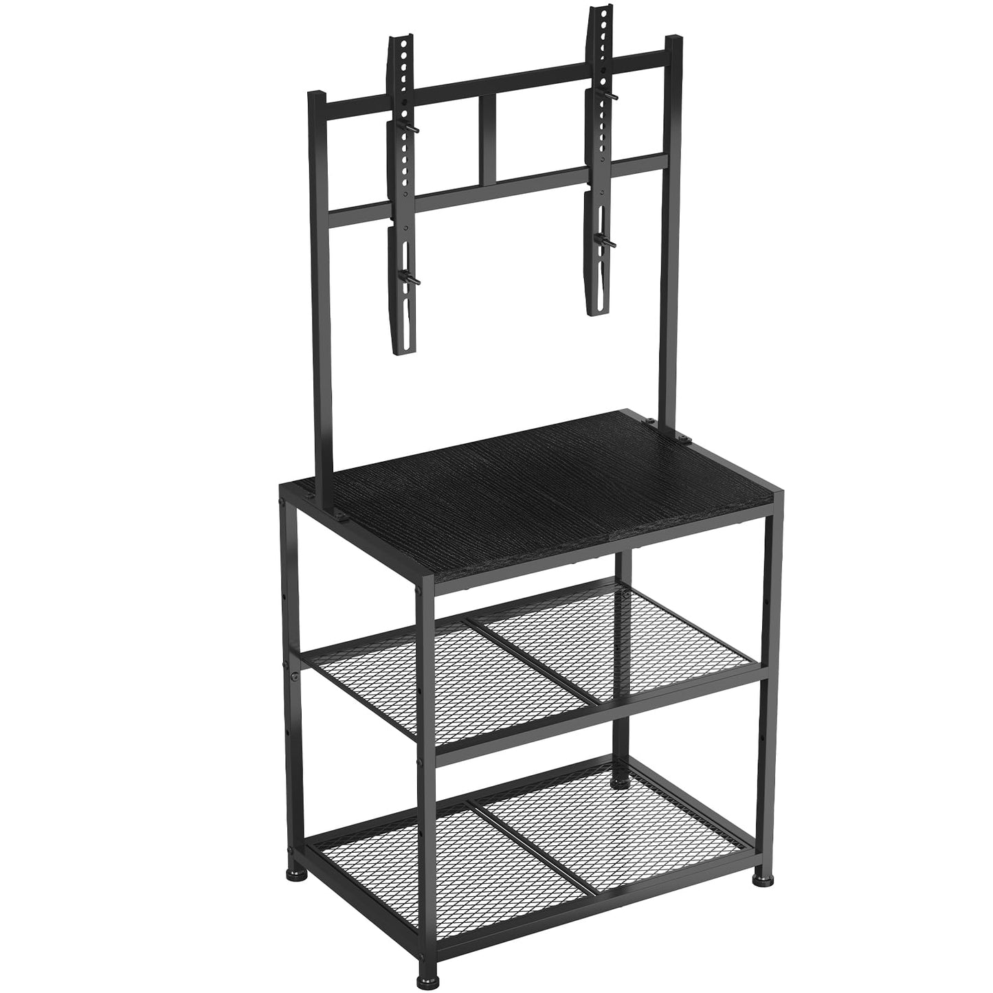 23 Inch to 50 Inch Floor Small Corner TV Stand with Storage Shelves for Living Room Bedroom, Universal Floor Television Stands with Mount, Farmhouse Black TV Table Desk Shelf for Small Spaces