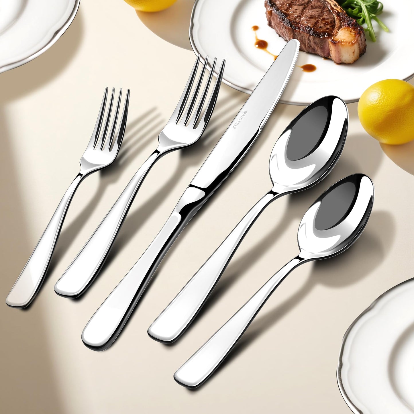 Silverware Set for 8, 40 Piece 18/10 Stainless Steel Flatware Utensils Cutlery Set, Mirror Polished knives Forks and Spoons Silverware Sets for Dinner,Wedding,Festival Gift,Dishwasher Safe,Rust Proof