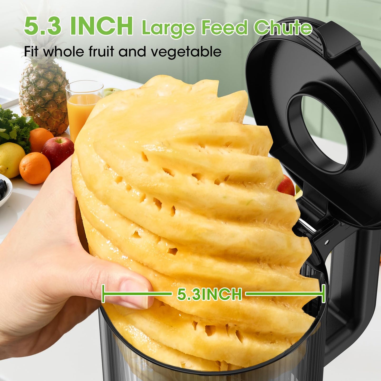SMALLHOO Juicer Machines, 5.3" Wide Feed Chute Cold Press Juicer for Whole Vegetables & Fruits, High Juice Yield, BPA Free (Slivery)