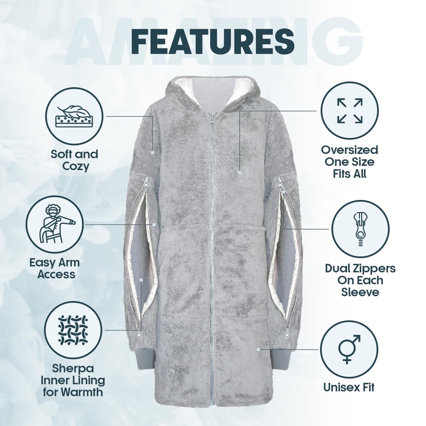 Dialysis Wearable Blanket with Arms Zipper Design for Hassle-Free Port Access | Oversized Blanket Hoodie - Unisex | Soft & Cozy Fabric to Keep You Warm During Dialysis | One Size Fits All Adults