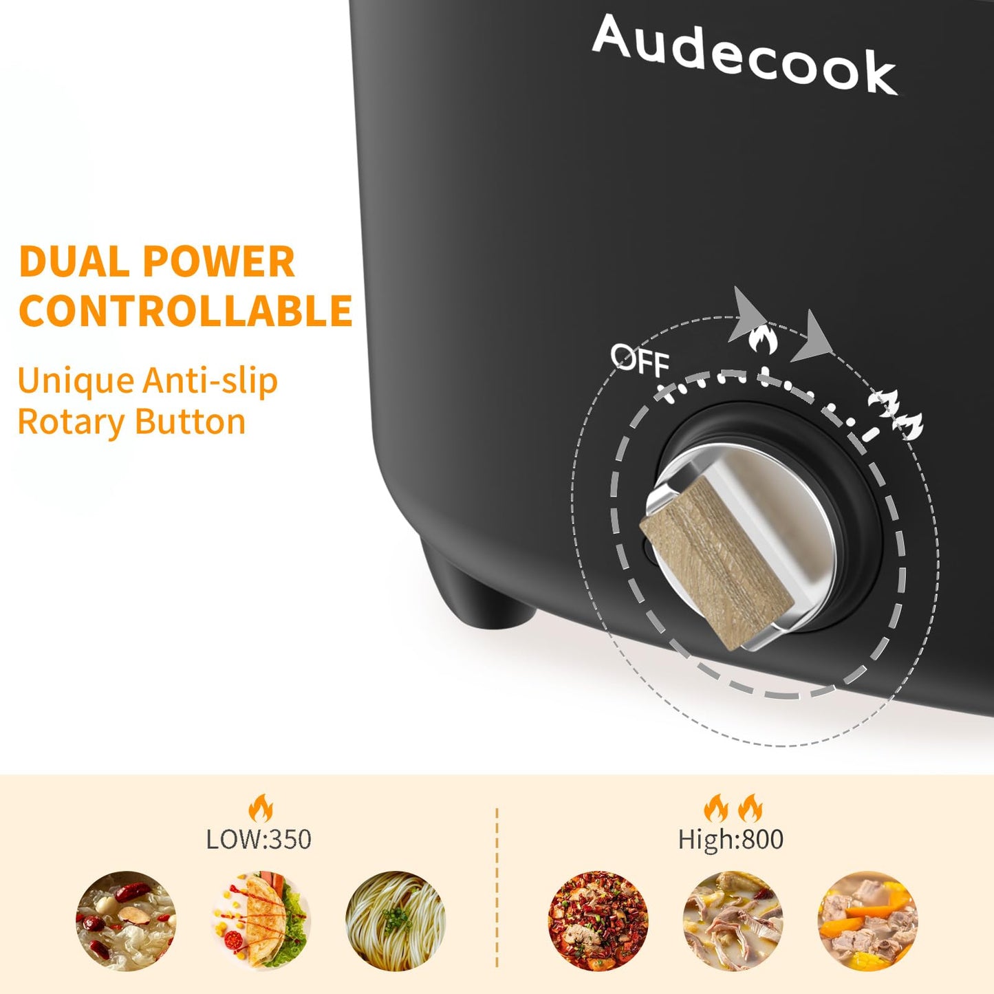 Audecook Hot Pot Electric, 2.5L Portable Nonstick Multicooker for 1-3 Persons, Honeycomb Texture Travel Electric Skillet with Dual Power Temperature Control for Steak/Egg/Noodles/Oatmeal (Black)