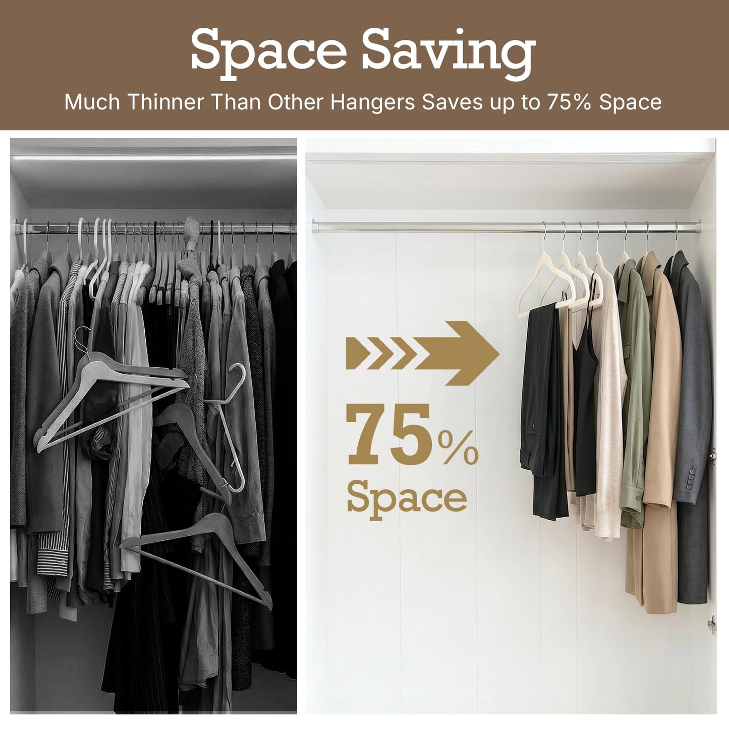 HOUSE DAY Ivory Velvet Hangers 60 Pack, Non Slip Clothes Felt Hanger Heavy Duty for Coat, Premium Slim Space Saving Suit Hangers for Closet Organizer, 360° Rotating Silver Hook
