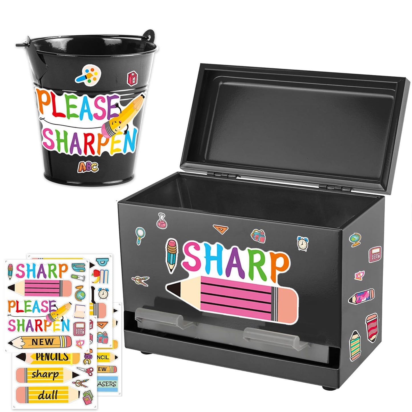 Tkifoda Pencil Dispenser for Classroom Stainless Steel Pencil Holder for Desk, Pencil Dispenser Set with Silicone Organizer & 4 Stickers, Classroom Must Haves Teacher Homeschool Office Supplies