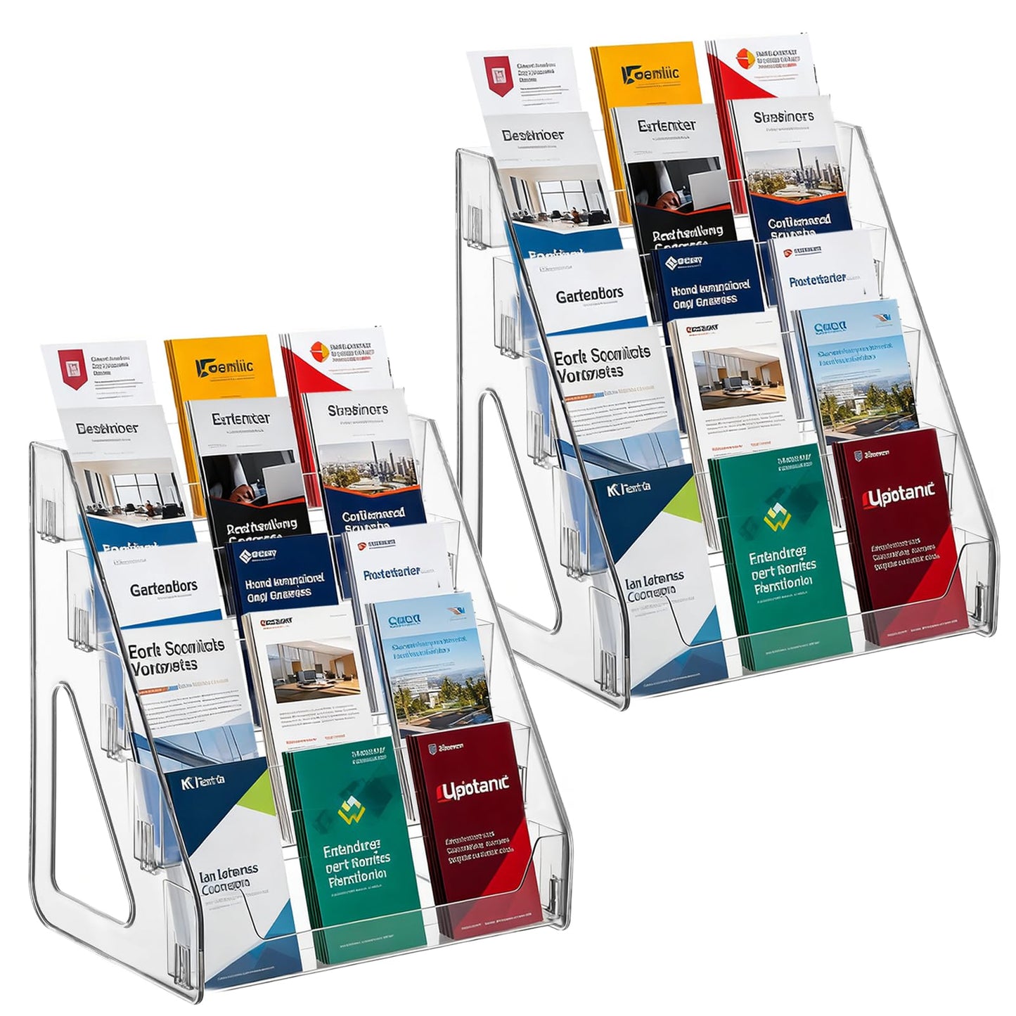 YEXEXINM 2 Pack 5 Tier Brochure Holder 12x13 Inch Acrylic Literature Display Stand Holds 3 Brochures in One Row Clear Pamphlet Holder Display Stand for Flyers Booklets Table Signs Office Store Home