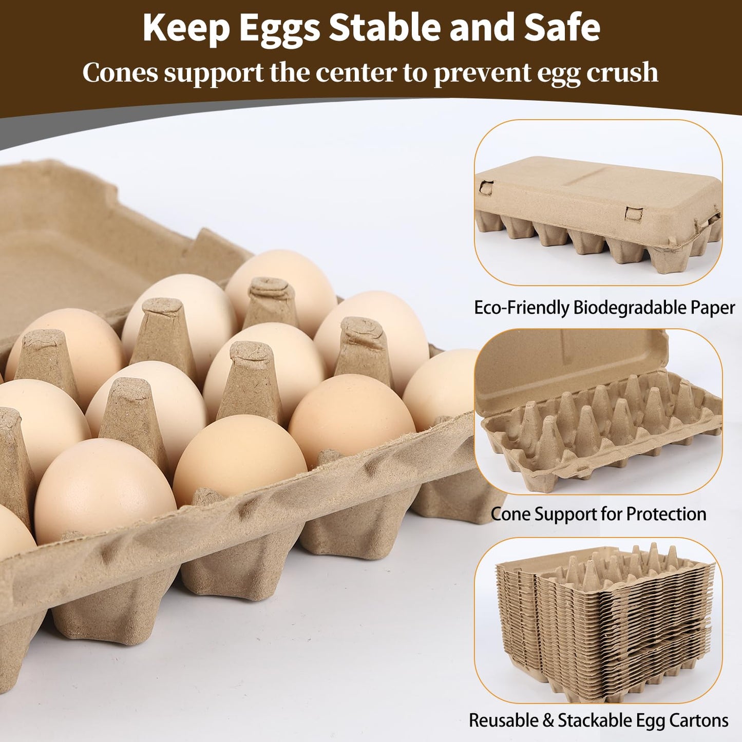 DecarDamai 30 Pack Egg Cartons 18 Count - 3x6 Grids Egg Cartons for Fresh Eggs, Sturdy Cardboard Eggs Storage Containers for Household, Kitchen, Farm, Market