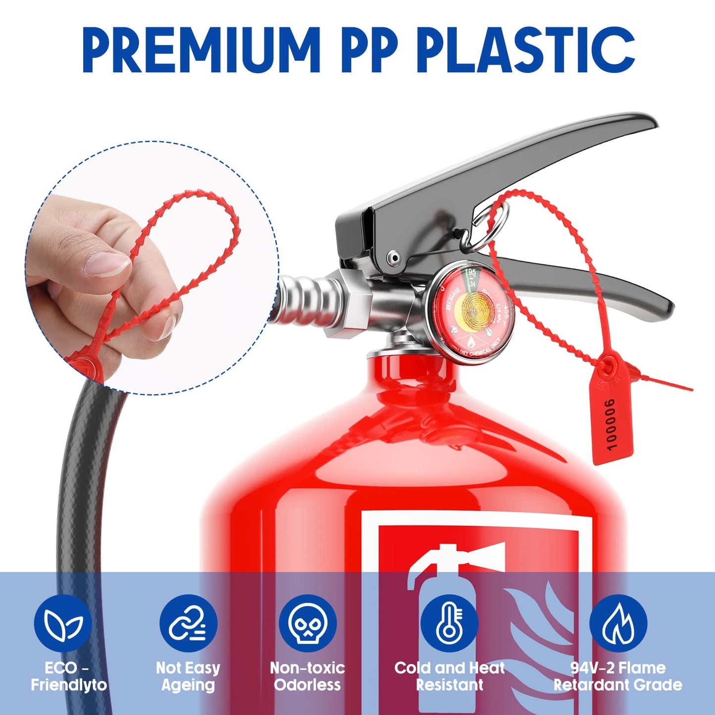 1000 Pcs Plastic Tamper Seals Fire Extinguisher Tags Security Tags Seals Safety Numbered Zip Ties Labels Safety Disposable Self Locking Signage 250 mm Length (Red)