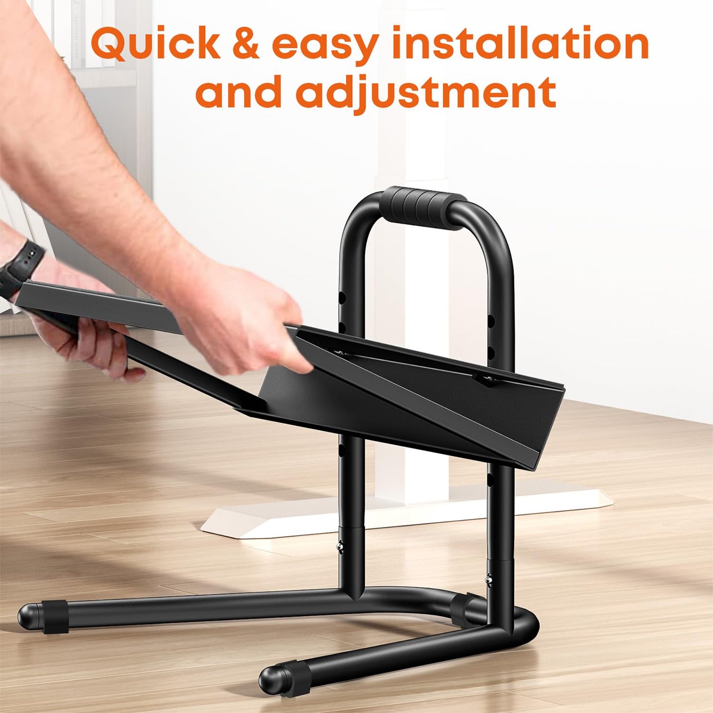 WORLDLIFT Height Adjustable Standing Foot Rest with Soft Grip Handle,Under Desk Footrest for Standing and Sitting,All-Steel Construction,Black
