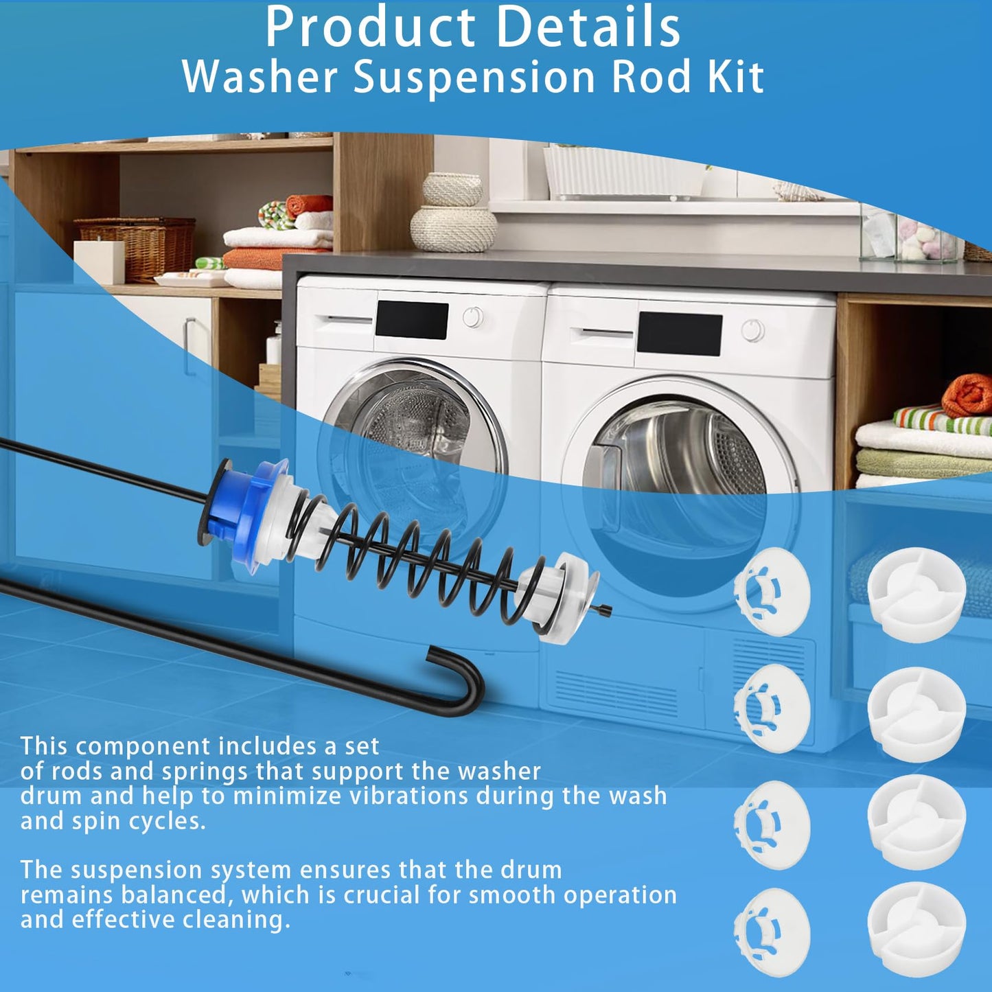 Upgraded WTW6600SW2 WTW6700TW1 WTW6400SW3 MVWB800VQ0 Washer Suspension Rods, Fit for Maytag Whirlpool Kenmore Washer MTW6300TQ1 WTW6200VW0 MVWB700VQ0 MTW6700TQ1 WTW6600SB3 WTW6200VW0 WTW6300SB1