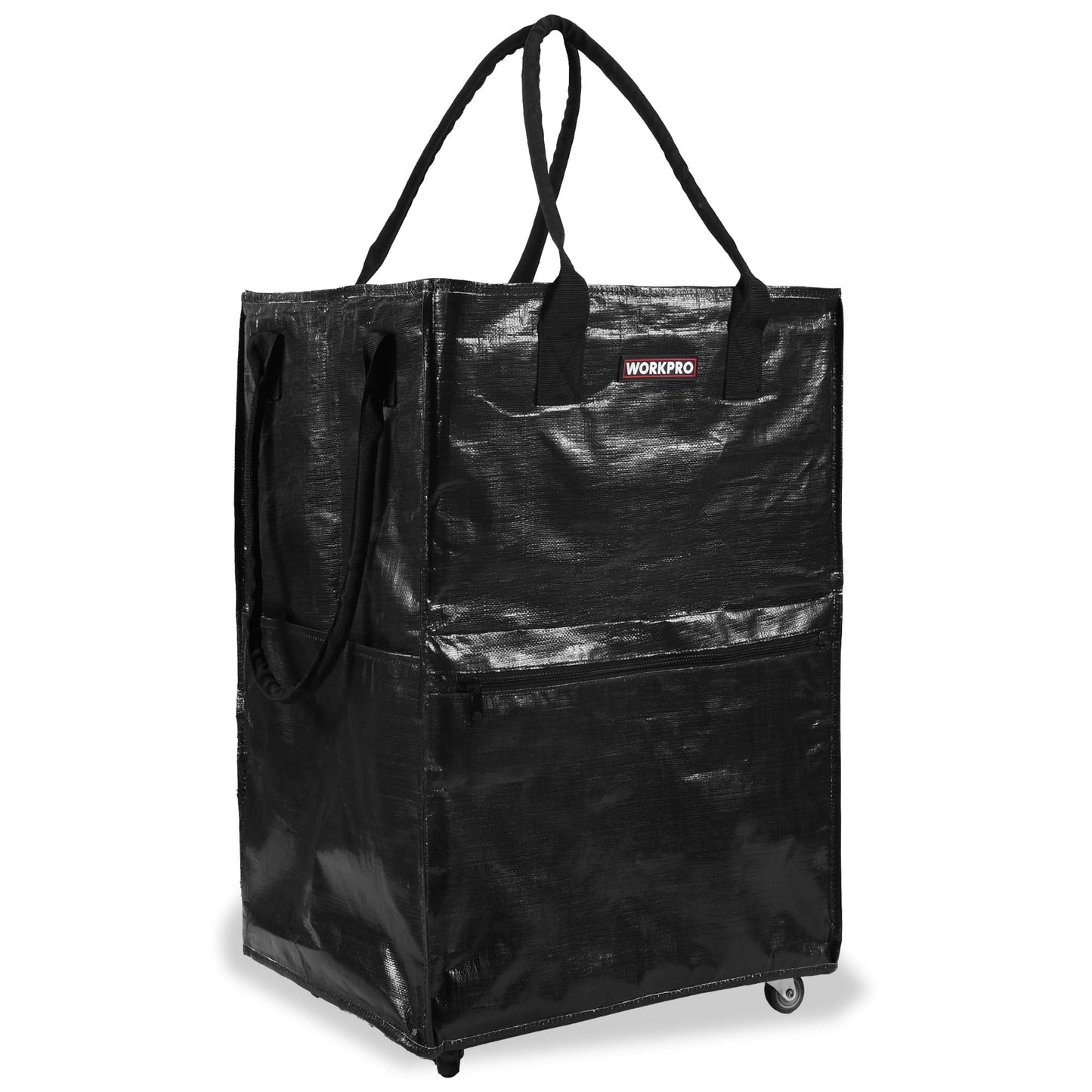 WORKPRO Medium Reusable Grocery Bag on Wheels, Heavy Duty Rolling Shopping Tote with Handle, Folding Trolley on 4 Caster Wheels for Groceries, Laundry, Camping, Moving