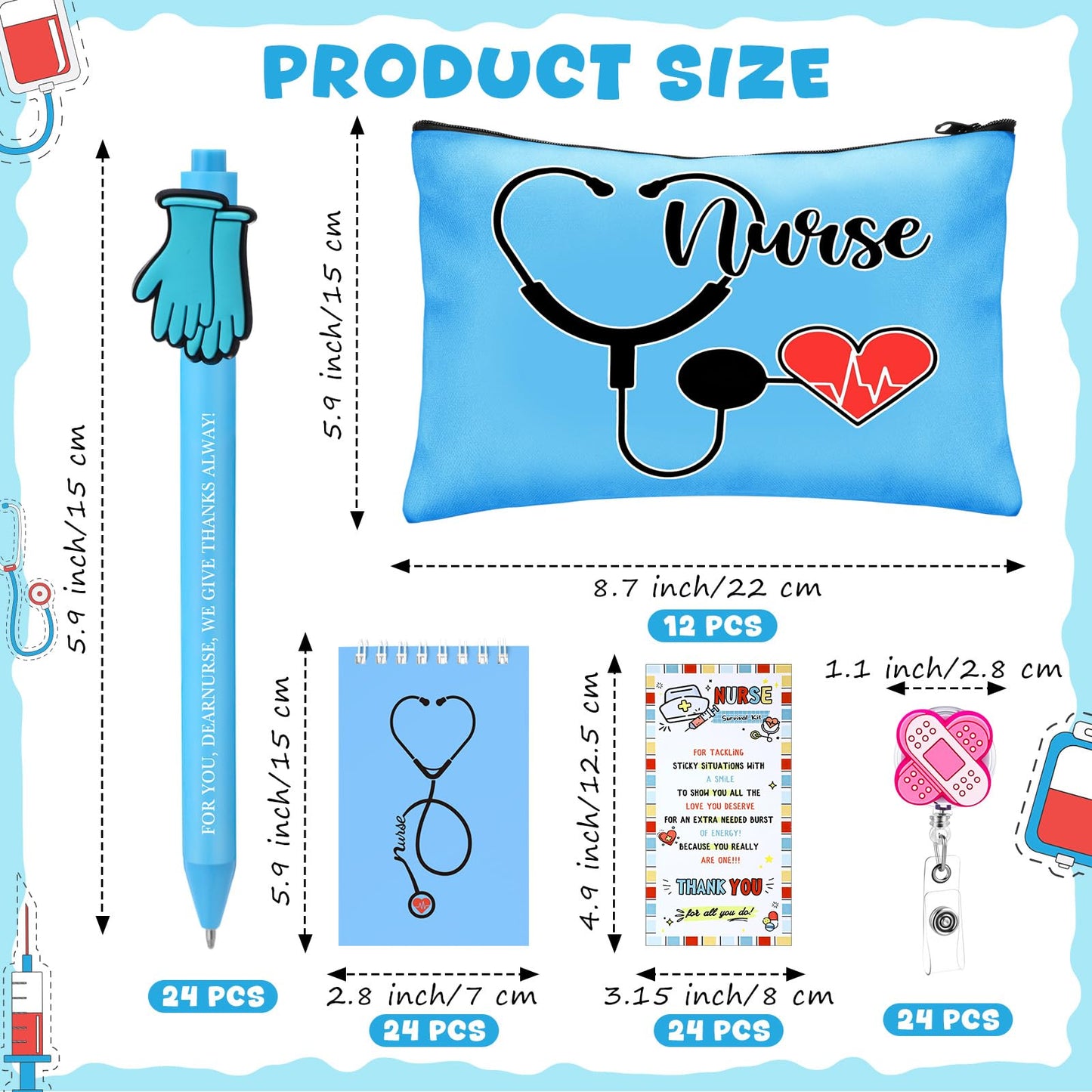 Tenceur 120 Pcs Nurse Week Gifts Bulk 2026 Include Notebooks Bookmark Ballpoint Pen Badge Canvas Bags, Nurse Appreciation Gift Set for Nursing Students School Hospital Office Supplies