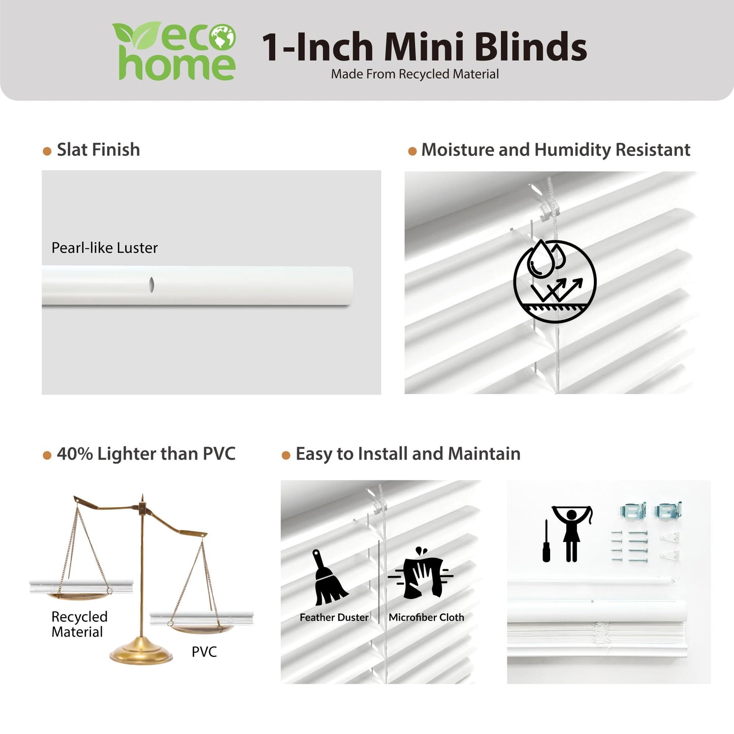 DEZ FURNISHINGS Cordless 1" Mini Blind with Flexible Slats, 30" W x 48" H, Pearl White
