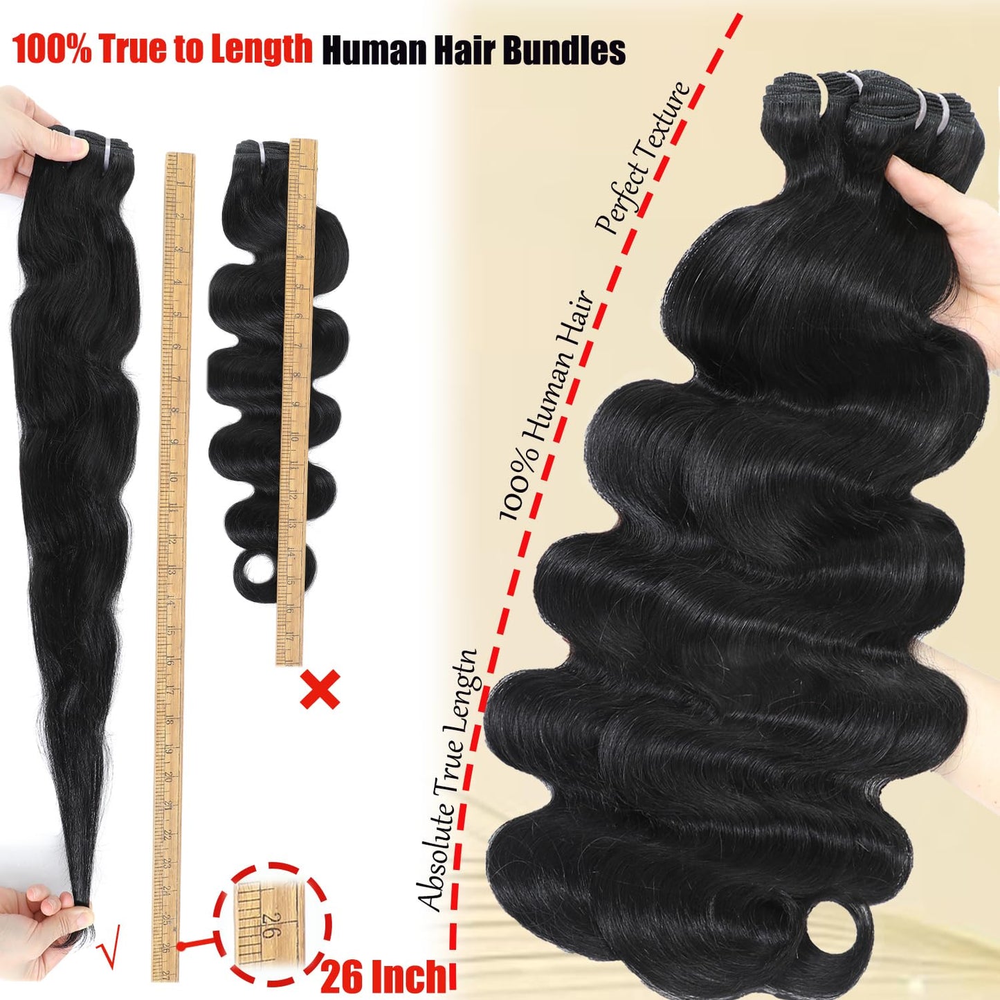 12A 16 18 20 22 Inch Human Hair Bundles Body Wave Bundles Human Hair Thick 4 Bundles 100% Unprocessed Virgin Human Hair Quick Weave Real Human Hair Extensions Natural Black for Women