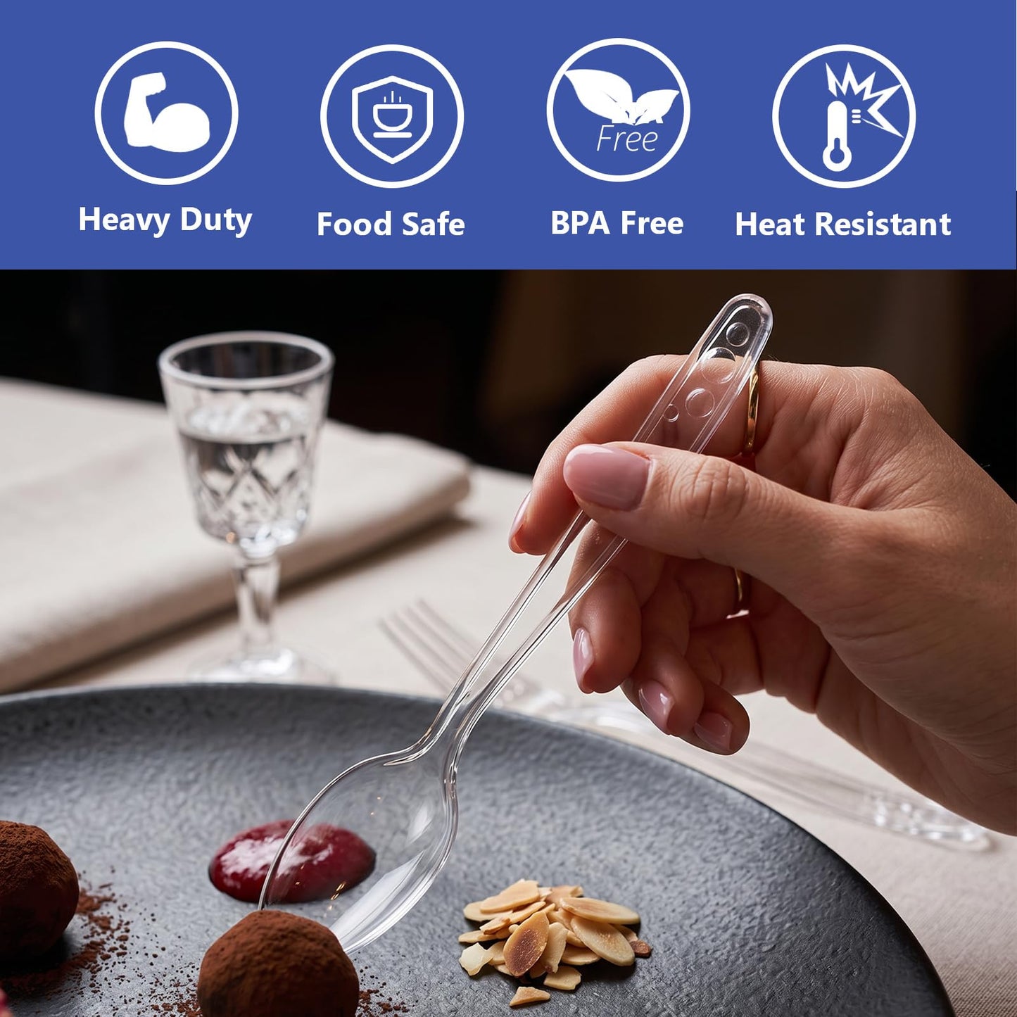 SACATR 1000 Count Clear Plastic Spoons Bulk - Plastic Silverware Spoons Heavy Duty, Premium Disposable Spoons, BPA-Free, Heat Resistant, Suitable for Parties, Events, and Everyday Use